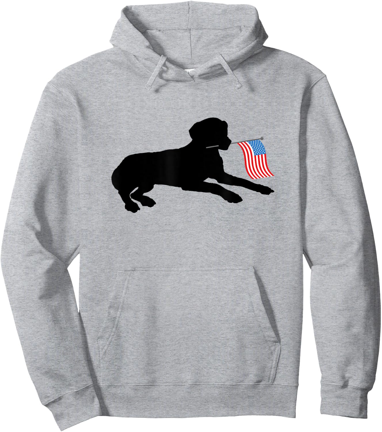 Black Lab Dog Holding July 4th Patriotic USA Flag Hoodie - Hoodie | Ash