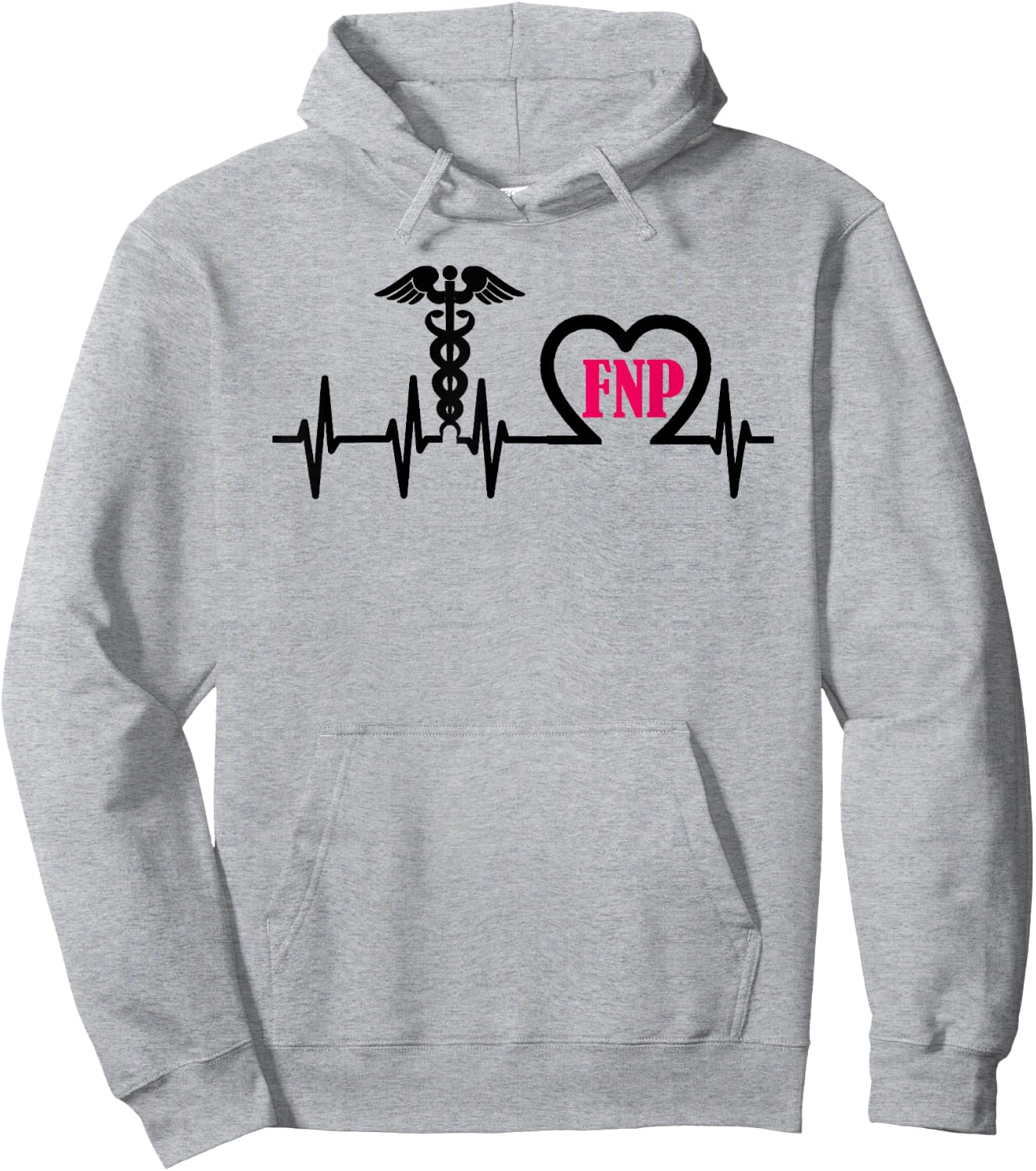 FNP Family Nurse Practitioner Heart & Caduceus Heartbeat Hoodie - Hoodie | Ash