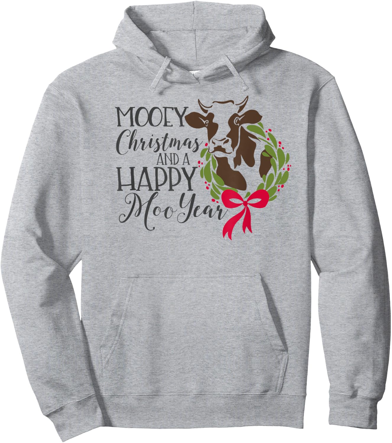 Mooey Christmas And Happy Moo Year Cow Hoodie - Hoodie | Ash