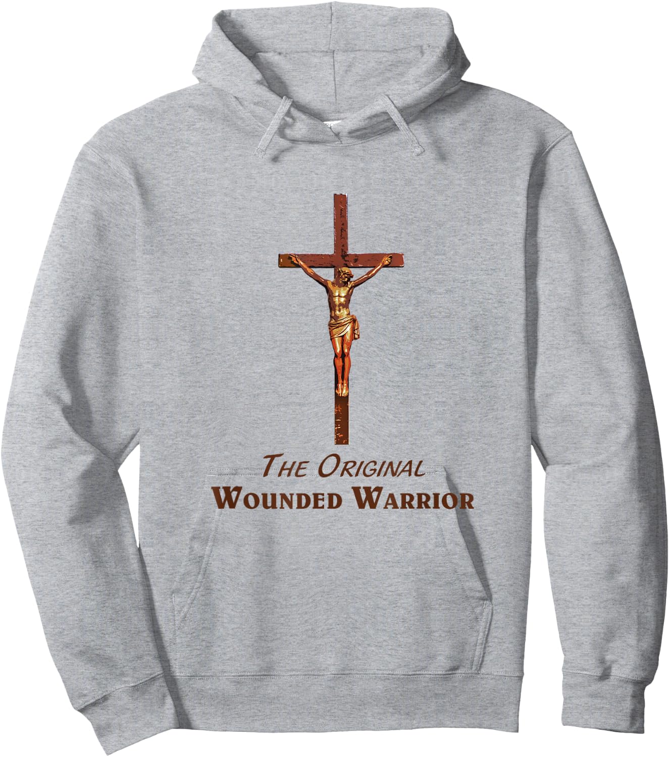 Original Wounded Warrior w Jesus -Christian Crucifix Hoodie - Hoodie | Ash