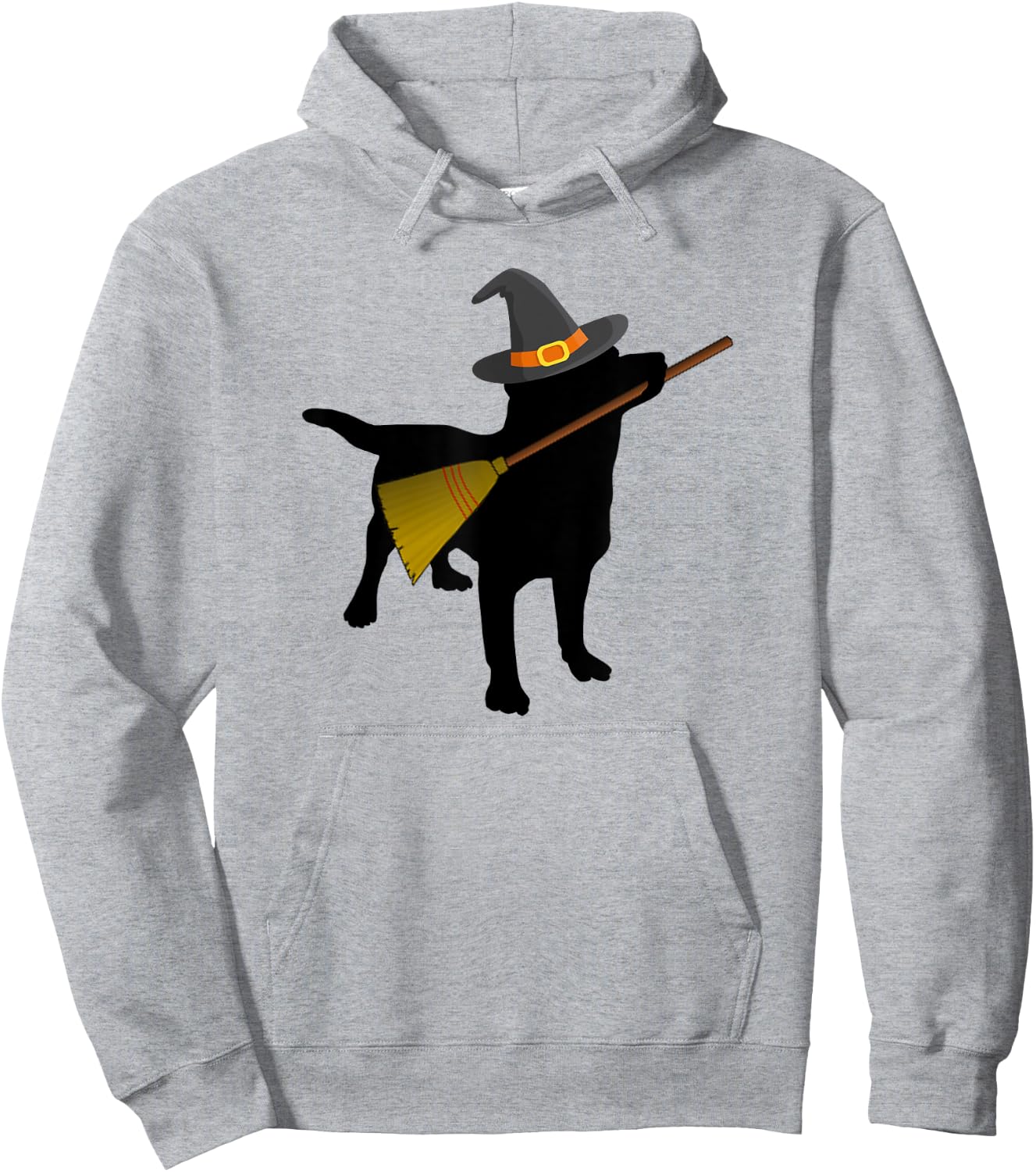 Funny Halloween Black Lab Dog Cute Witch Hat Broom Hoodie - Hoodie | Ash