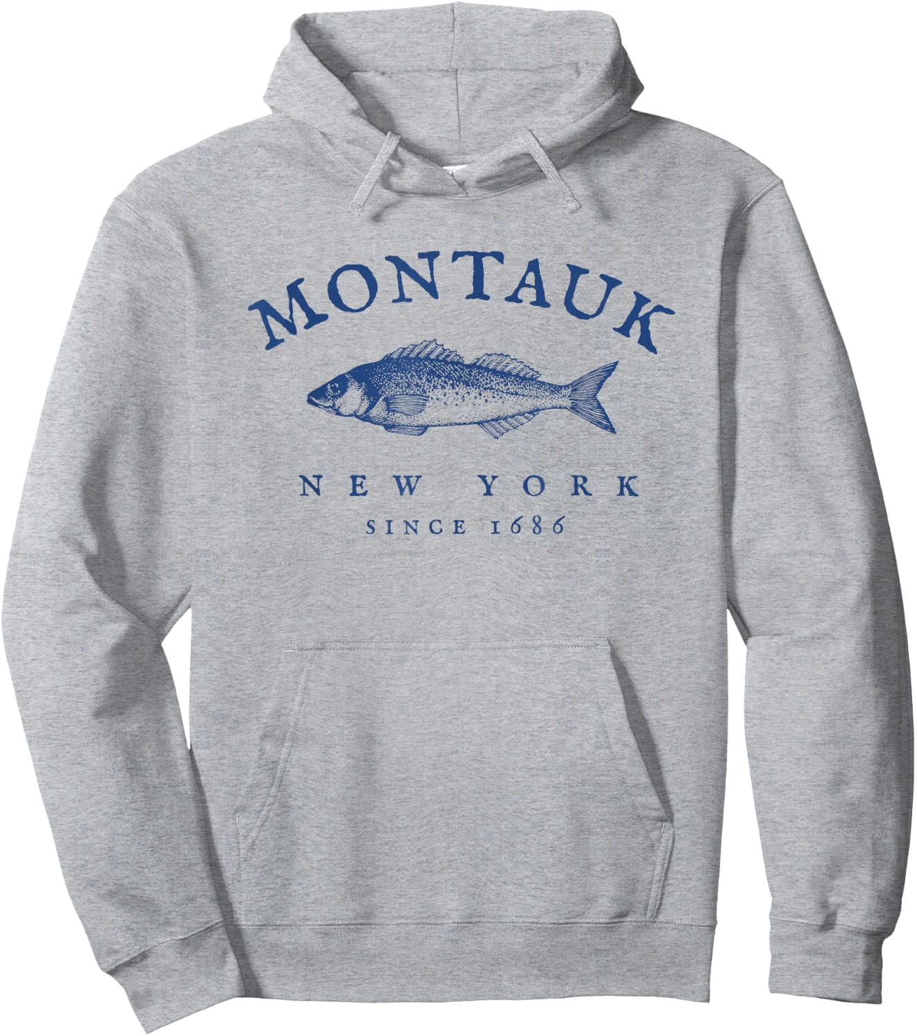 Retro Montauk New York Fishing Hoodie - Hoodie | Ash