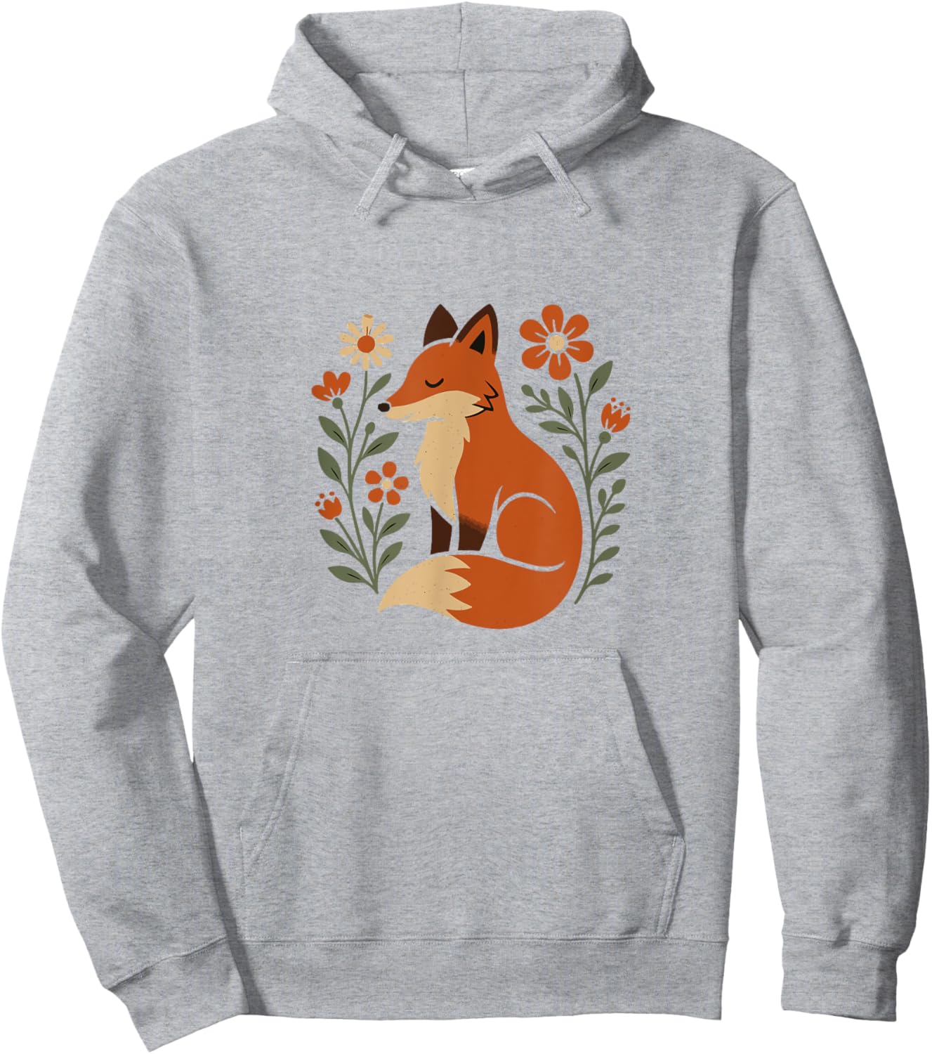 Cute Folk Art Fox with Flowers Nature Design Hoodie - Hoodie | Ash