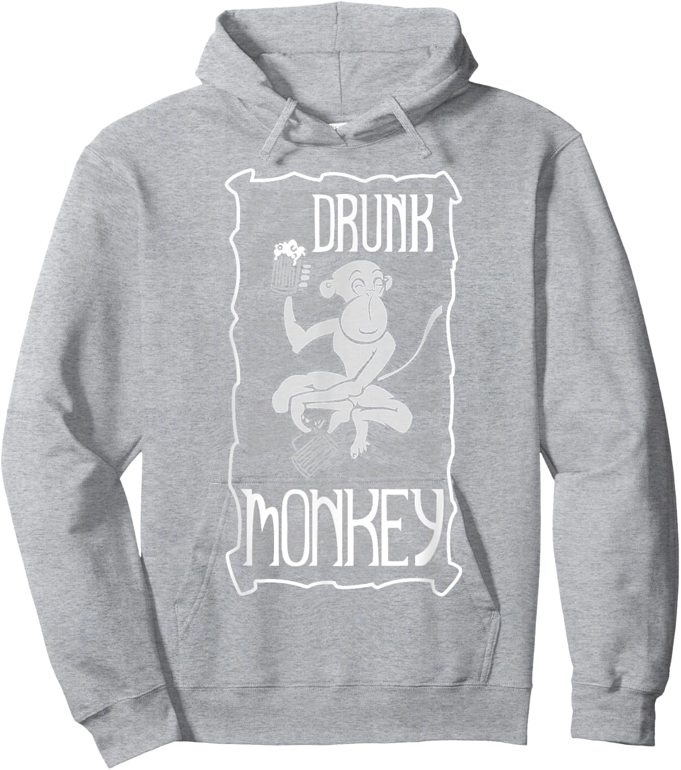 Drunk Monkey White Print Hoodie - Hoodie | Ash