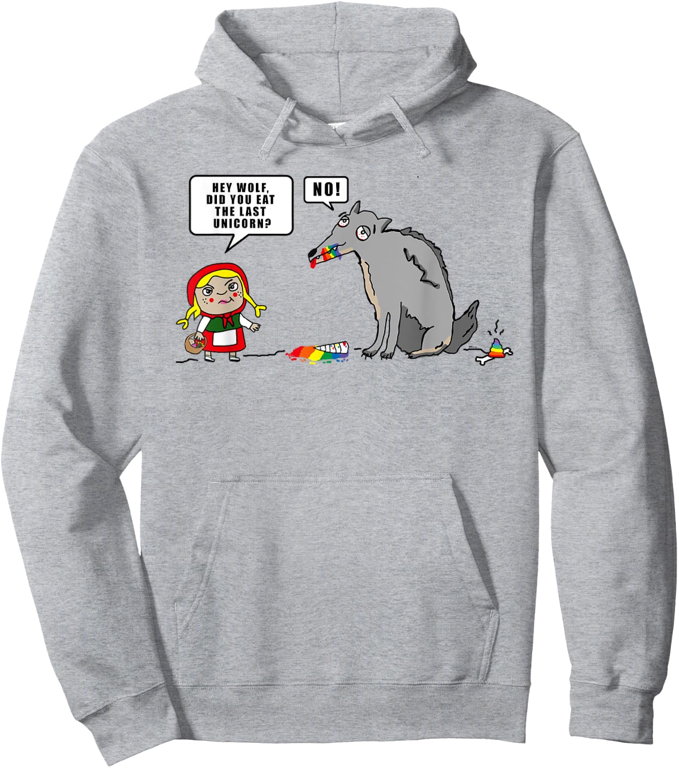 Little Red Riding Hood Wolf Unicorn Cartoon Saying Outfit Hoodie - Hoodie | Ash