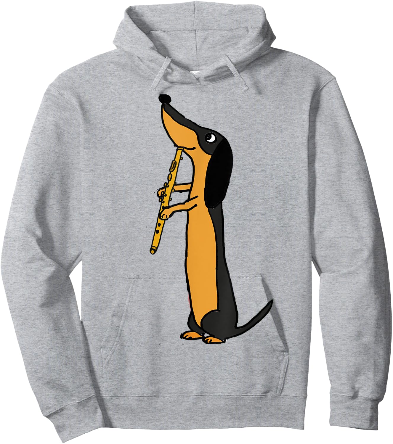 Smiletodaytees Fun Dachshund Dog Playing Flute Men Women Kids Hoodie - Hoodie | Ash