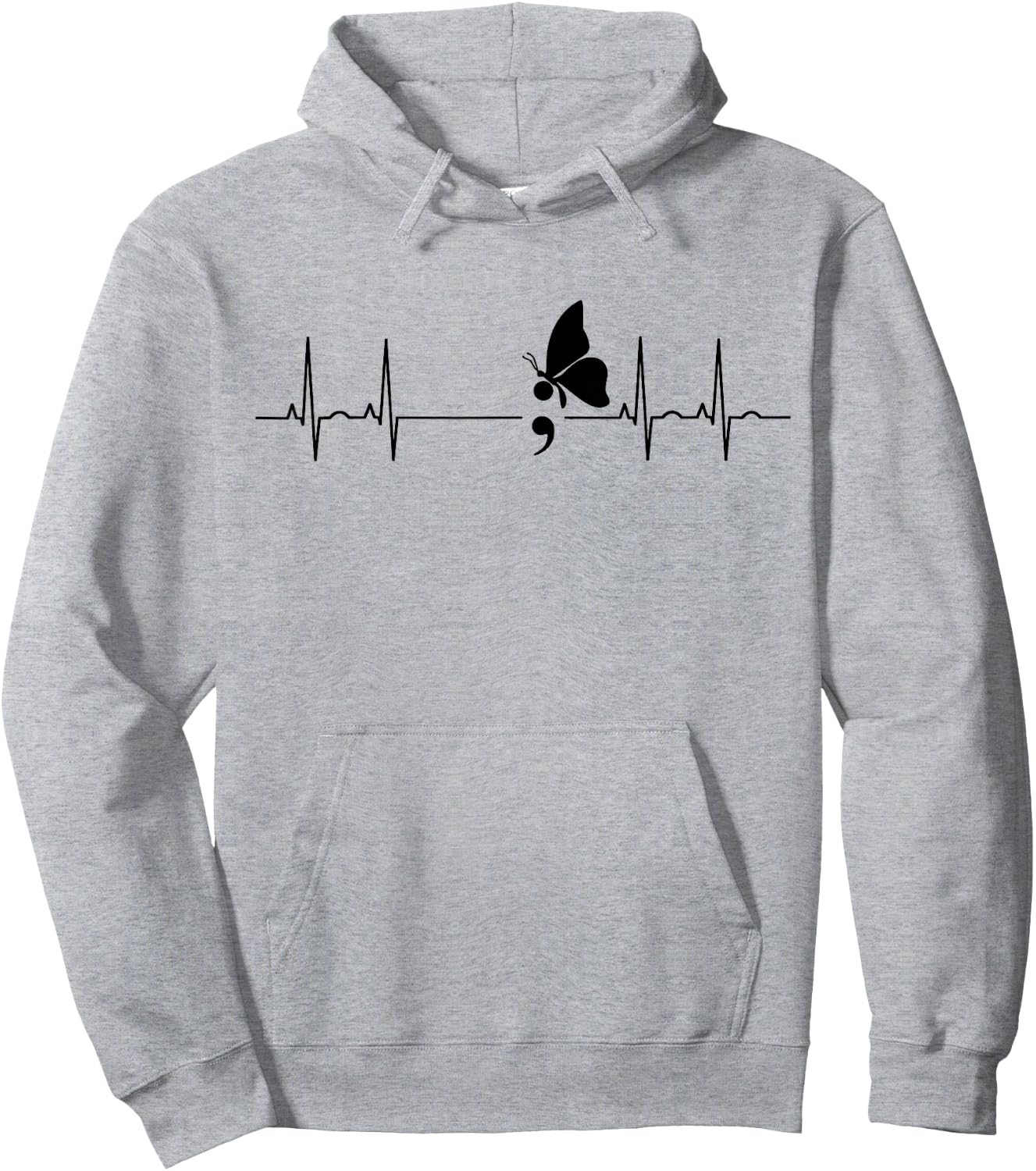 Semicolon Butterfly Heartbeat Hoodie - Hoodie | Ash