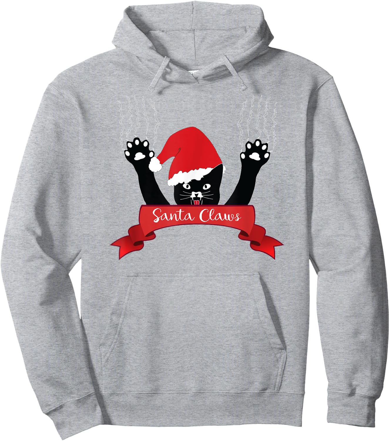 Santa Claws Cat Christmas , Xmas Red Gift Ribbon Hoodie - Hoodie | Ash