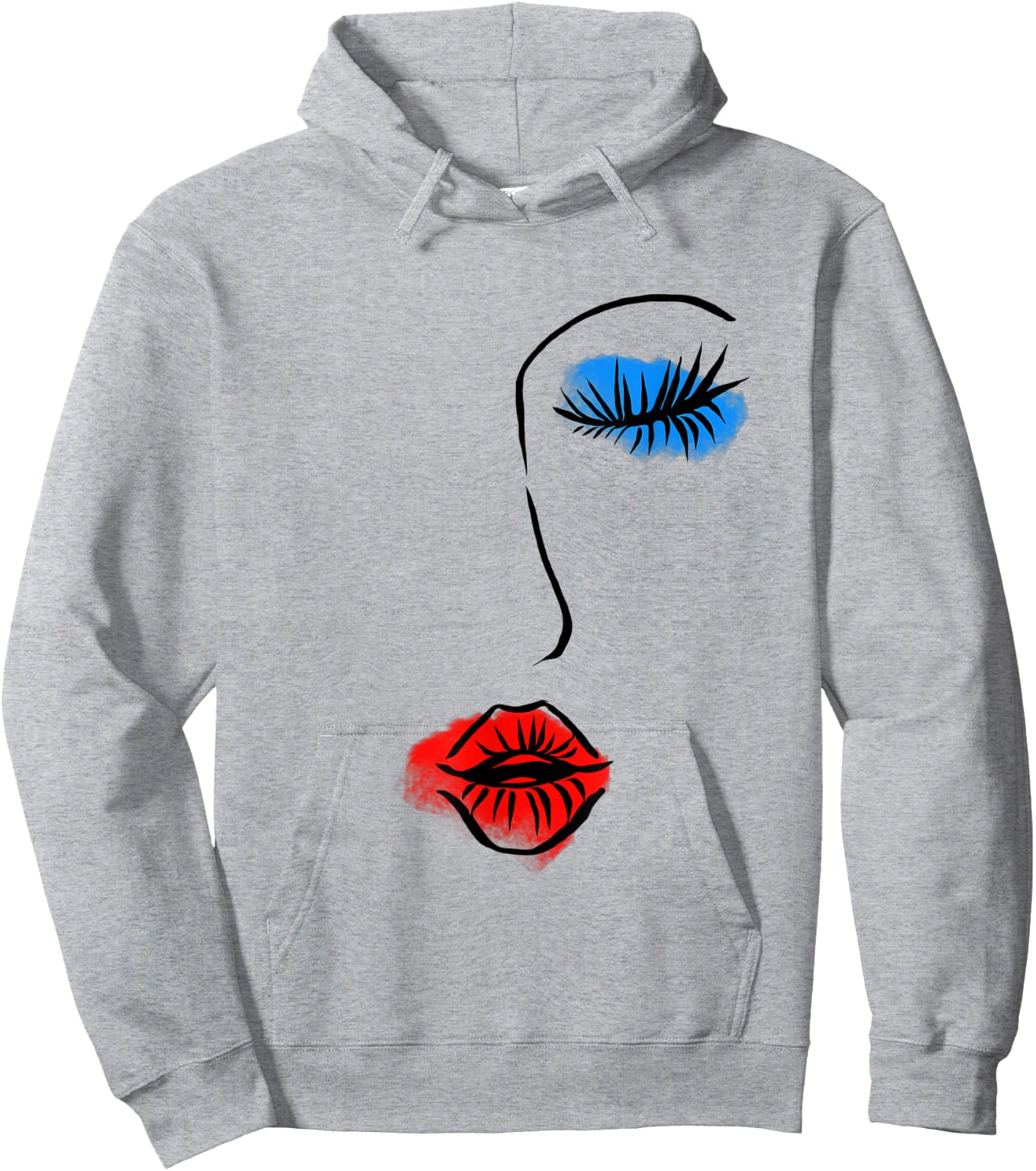 Abstract Art Face Sketch Lipstick Makeup Print Artist Lover Hoodie - Hoodie | Ash
