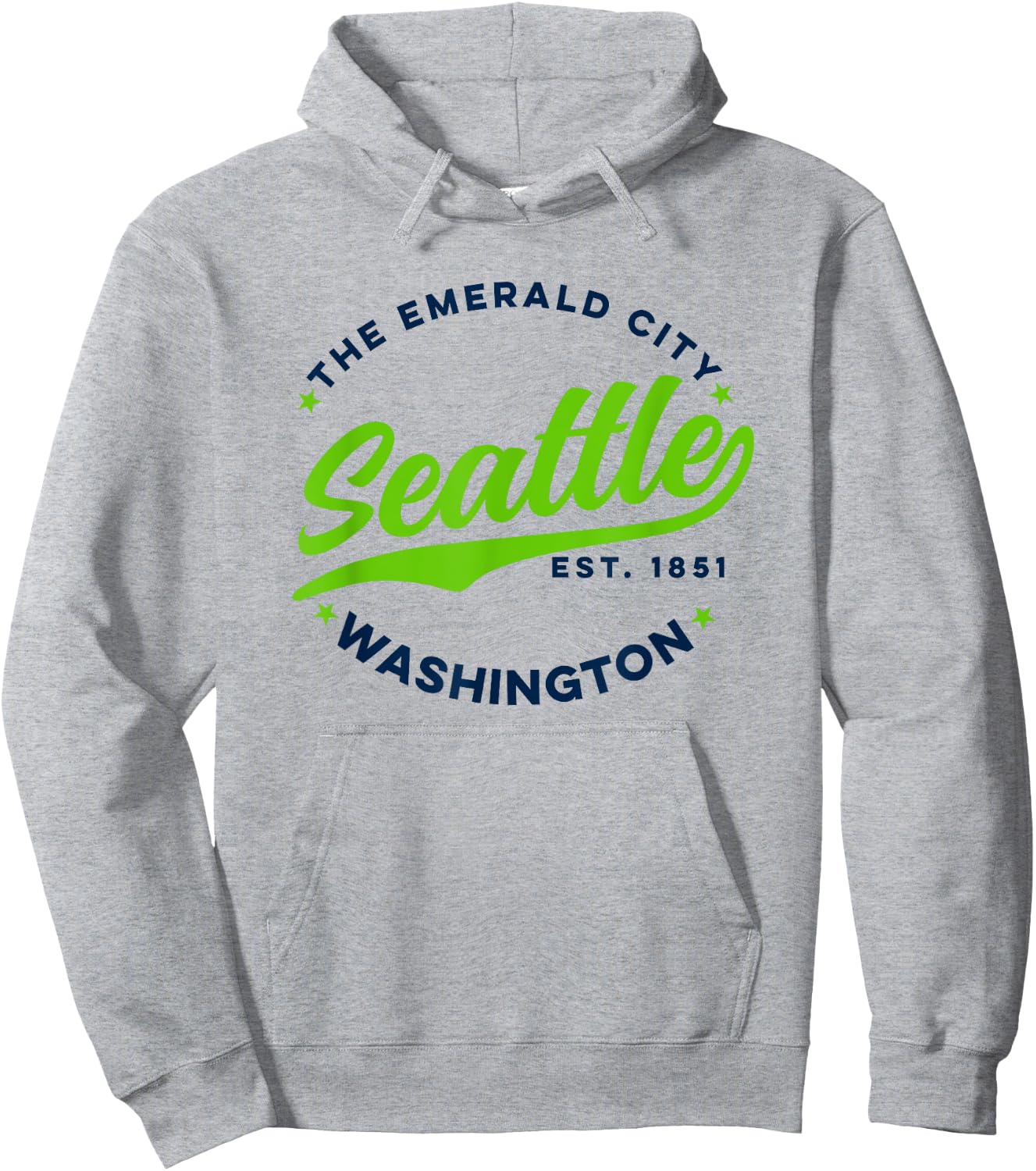 Vintage Seattle Emerald City Washington Blue Green Text Hoodie - Hoodie | Ash