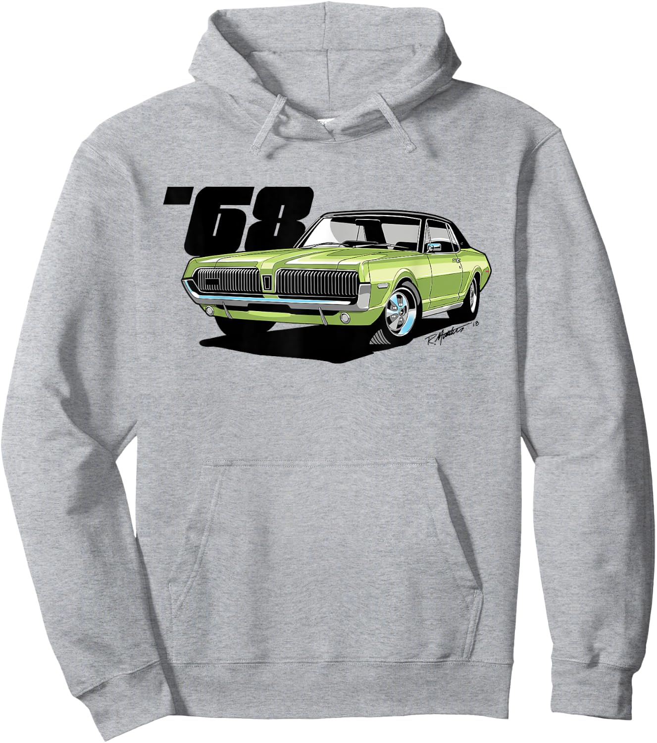 SpeedShift Art 1968 Mercury Cougar Graphic - Women's Adults Lime Frost Green Classic Fit Short Sleeve - Small Hoodie - Hoodie | Ash