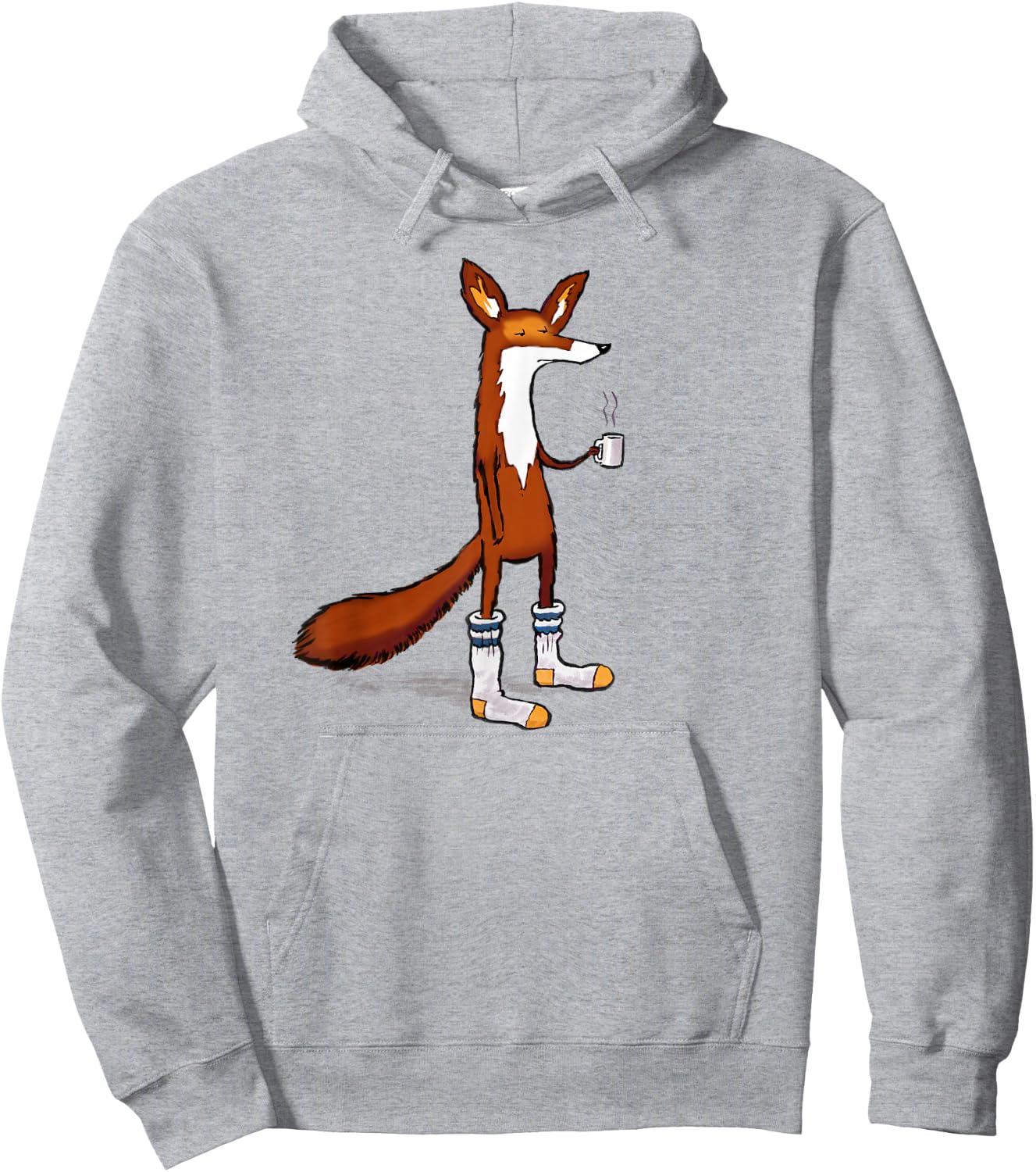 Fox Drinking Coffee Wearing Tube Socks - Funny Hoodie - Hoodie | Ash
