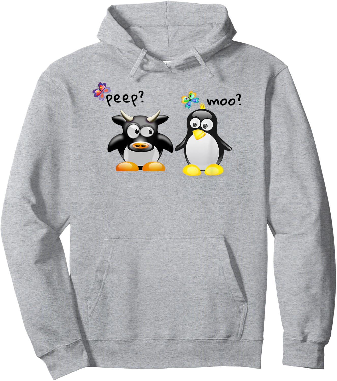 New Friends Learning a Language Moo Peep Penguin and Cow Hoodie - Hoodie | Ash