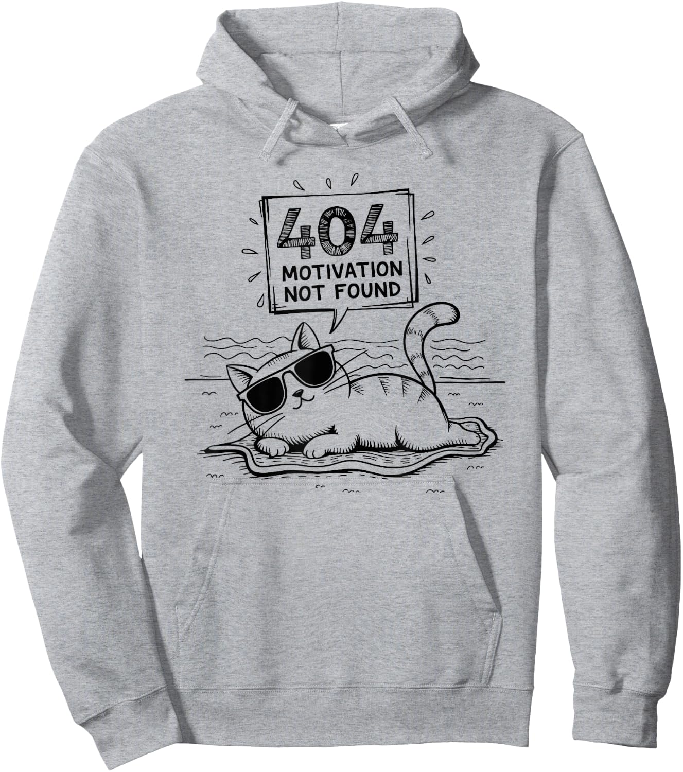 404 Motivation Not Found Funny Lazy Cat Humor Cat Lady Hoodie - Hoodie | Ash
