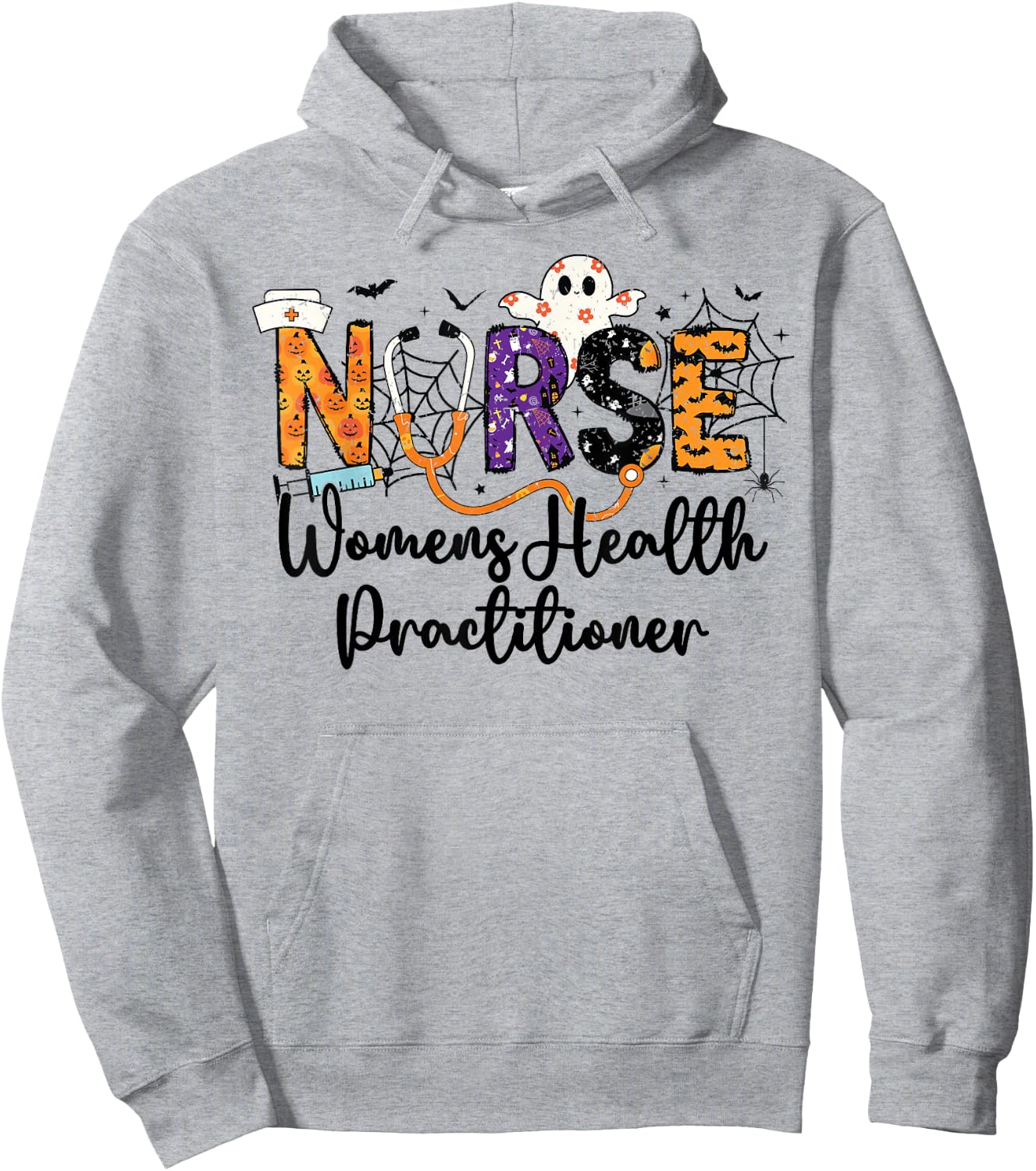Women Health Practitioner Nurse WHNP Ghost Halloween Nursing Hoodie - Hoodie | Ash