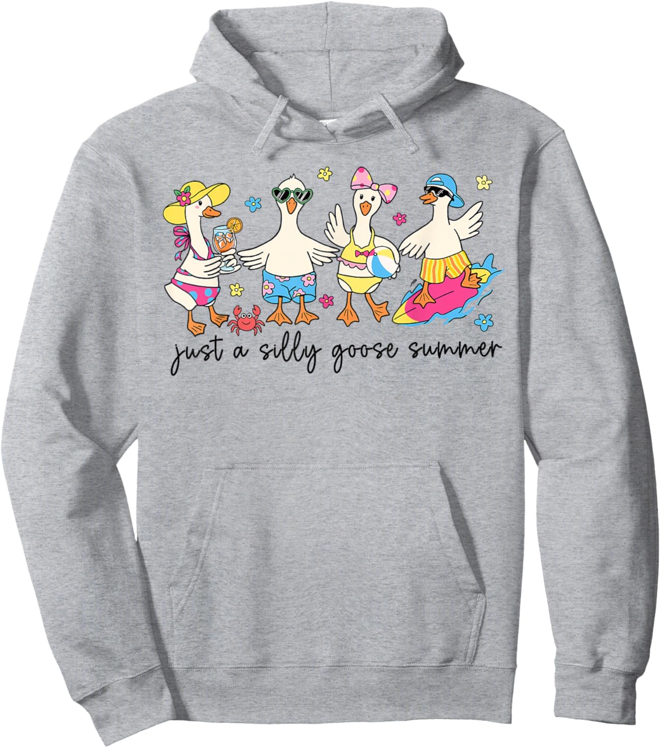 Just A Silly Funny Goose Summer Funny Retro Beach Vibes Hoodie - Hoodie | Ash