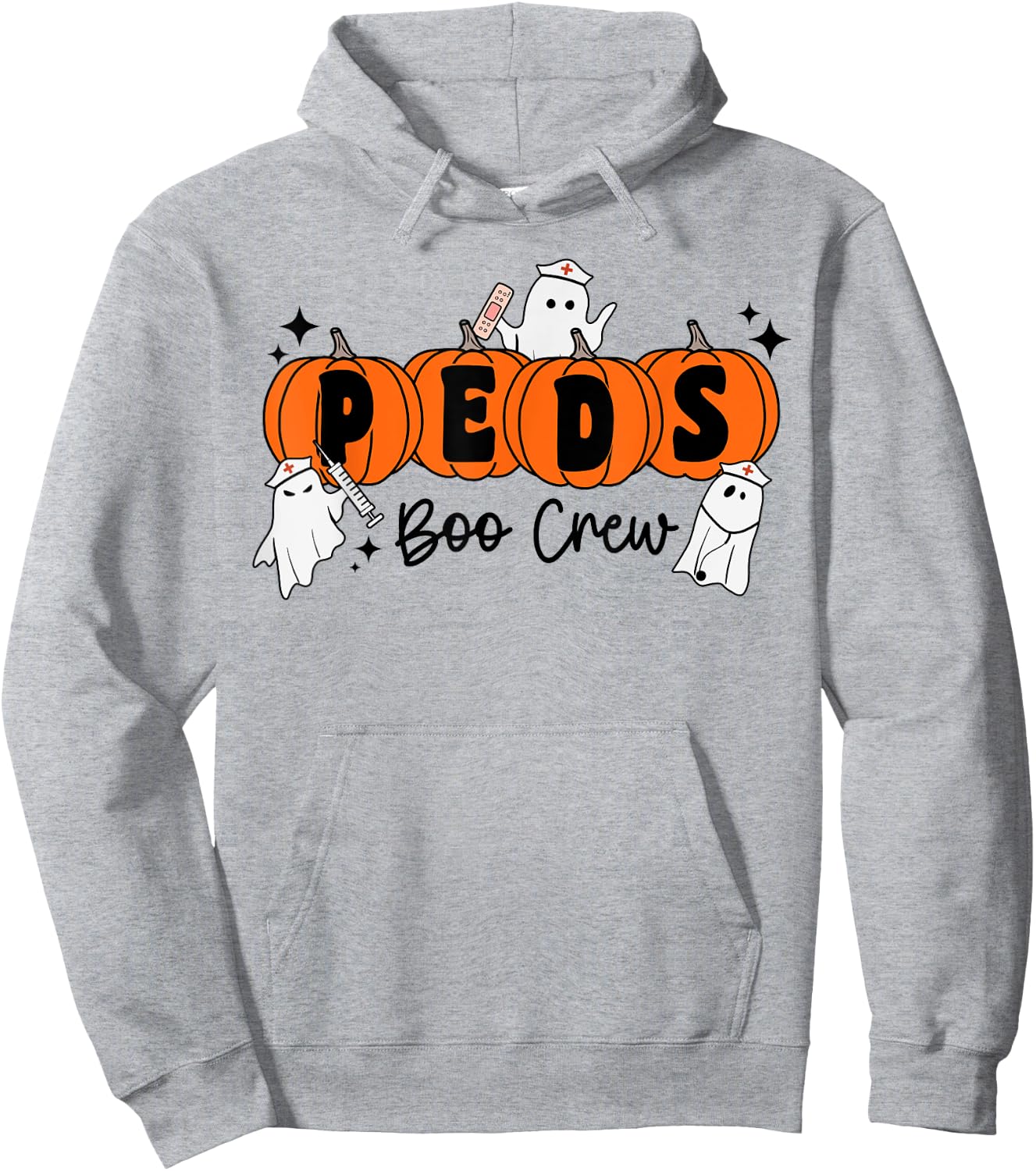 Peds Boo Crew Pumpkin Ghost Pediatric Nurse Halloween Hoodie - Hoodie | Ash