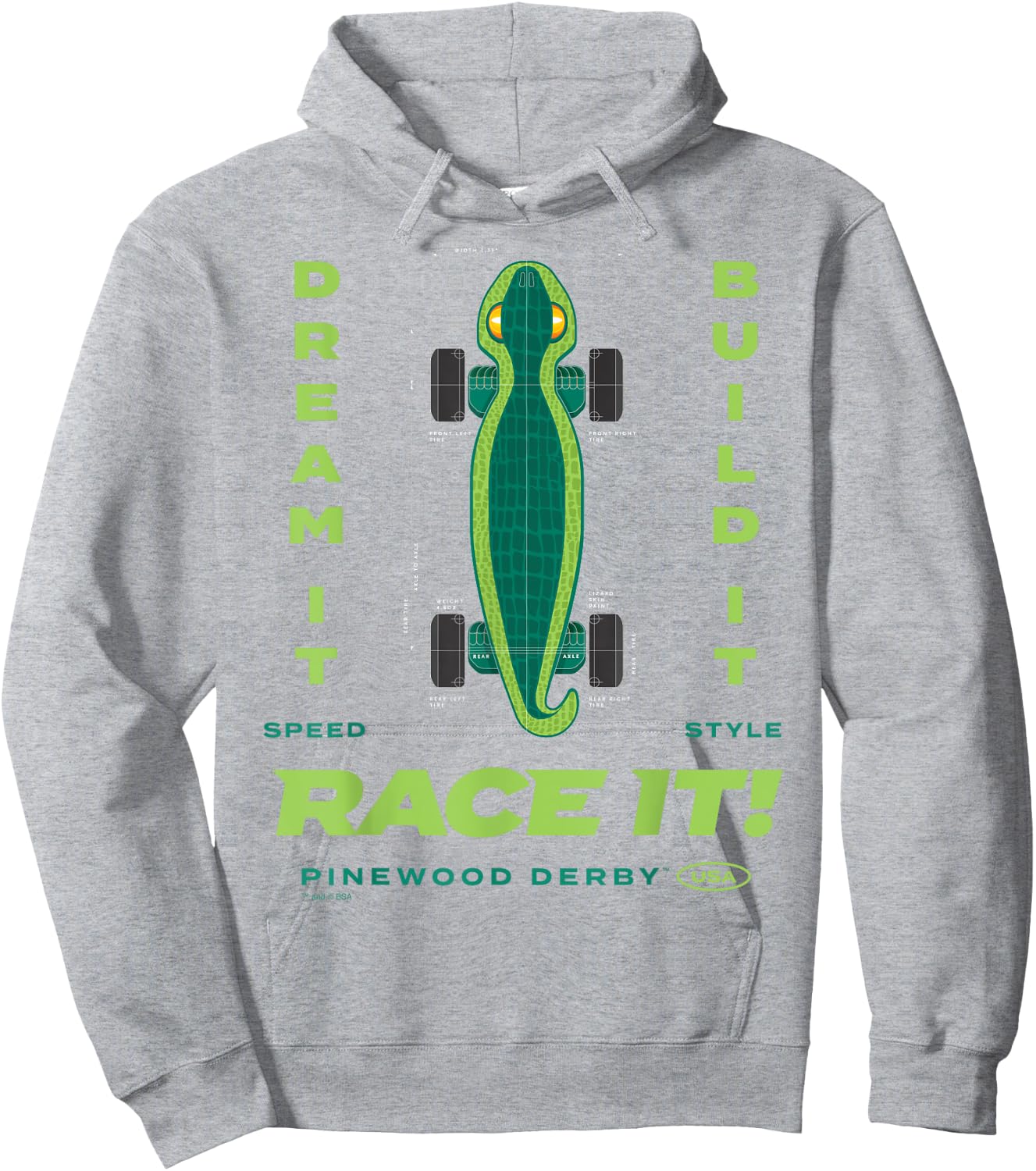 Scouting America Boys Pinewood Derby Lizard , Green, Small Hoodie - Hoodie | Ash