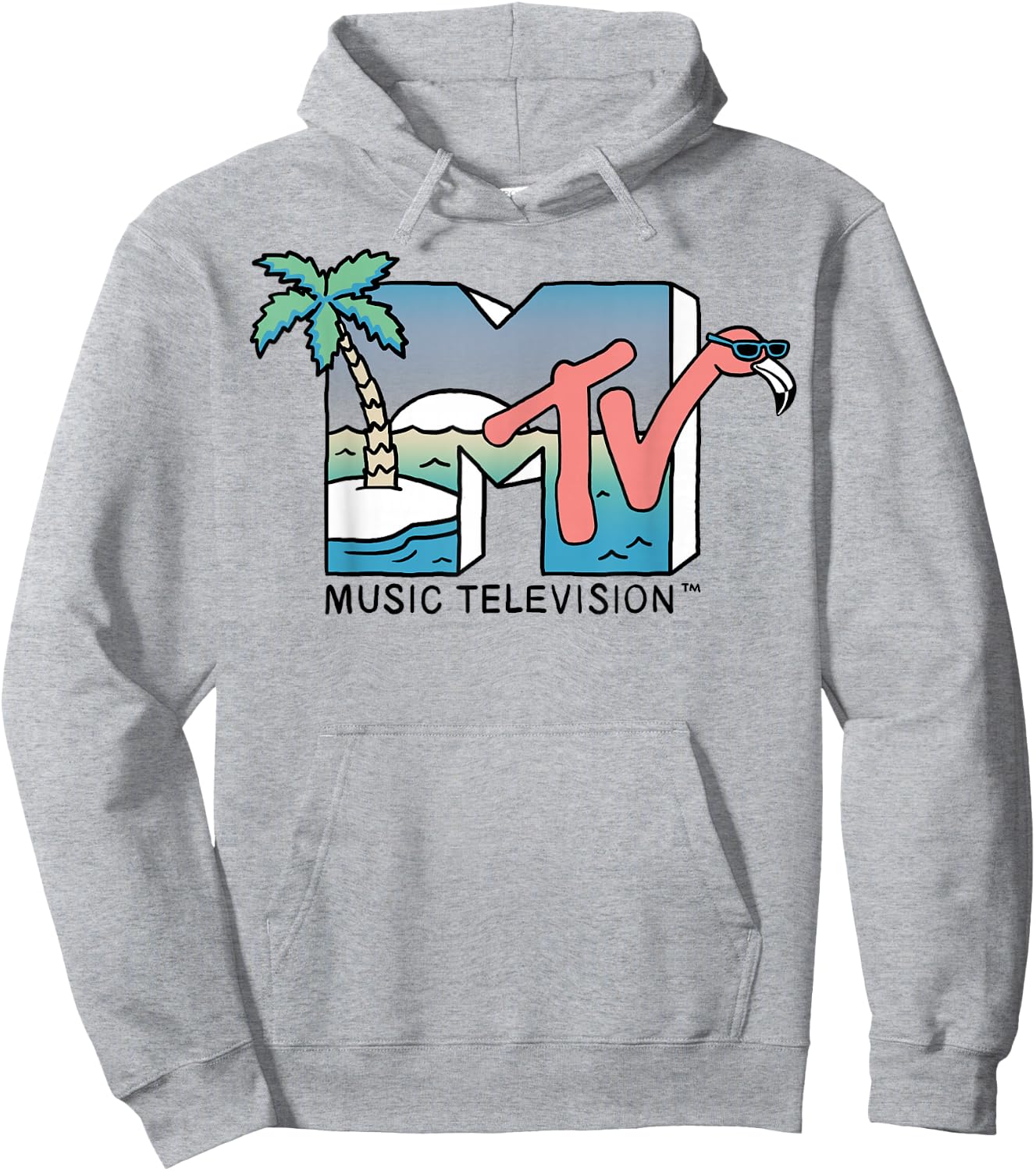 MTV Beachy Flamingo Scene Retro Logo Graphic Hoodie - Hoodie | Ash
