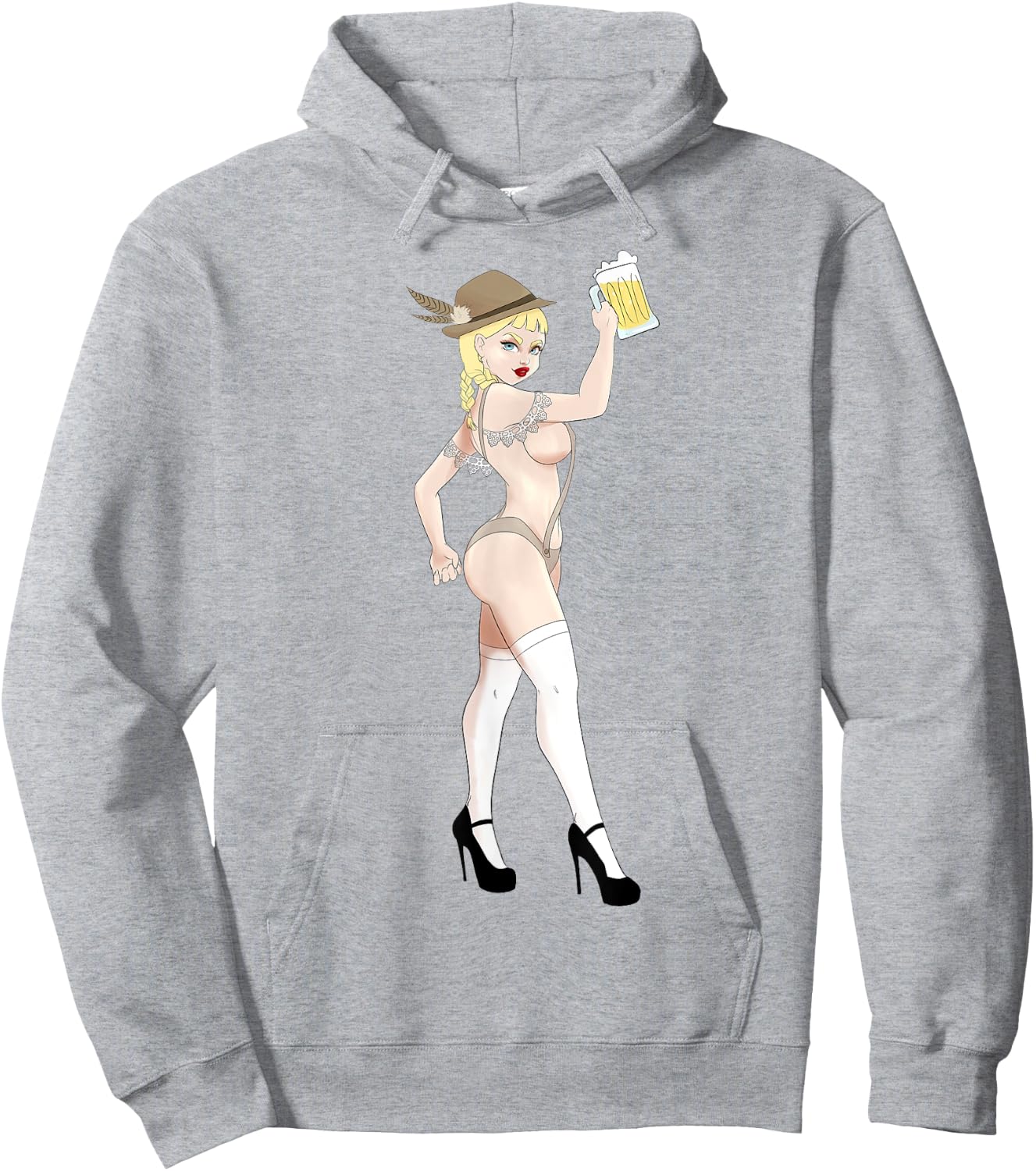 Sexy Oktoberfest Pin Up Girl - Female Leather Trousers Beer Girl Hoodie - Hoodie | Ash