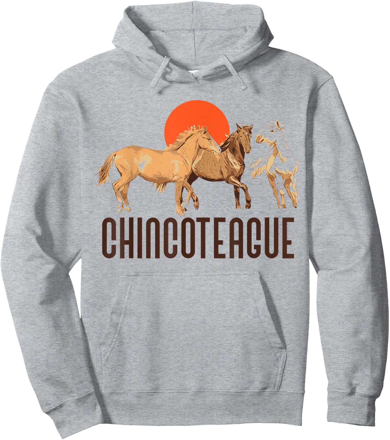Retro Chincoteague Island Wild Pony Horse 80s Graphic Hoodie - Hoodie | Ash