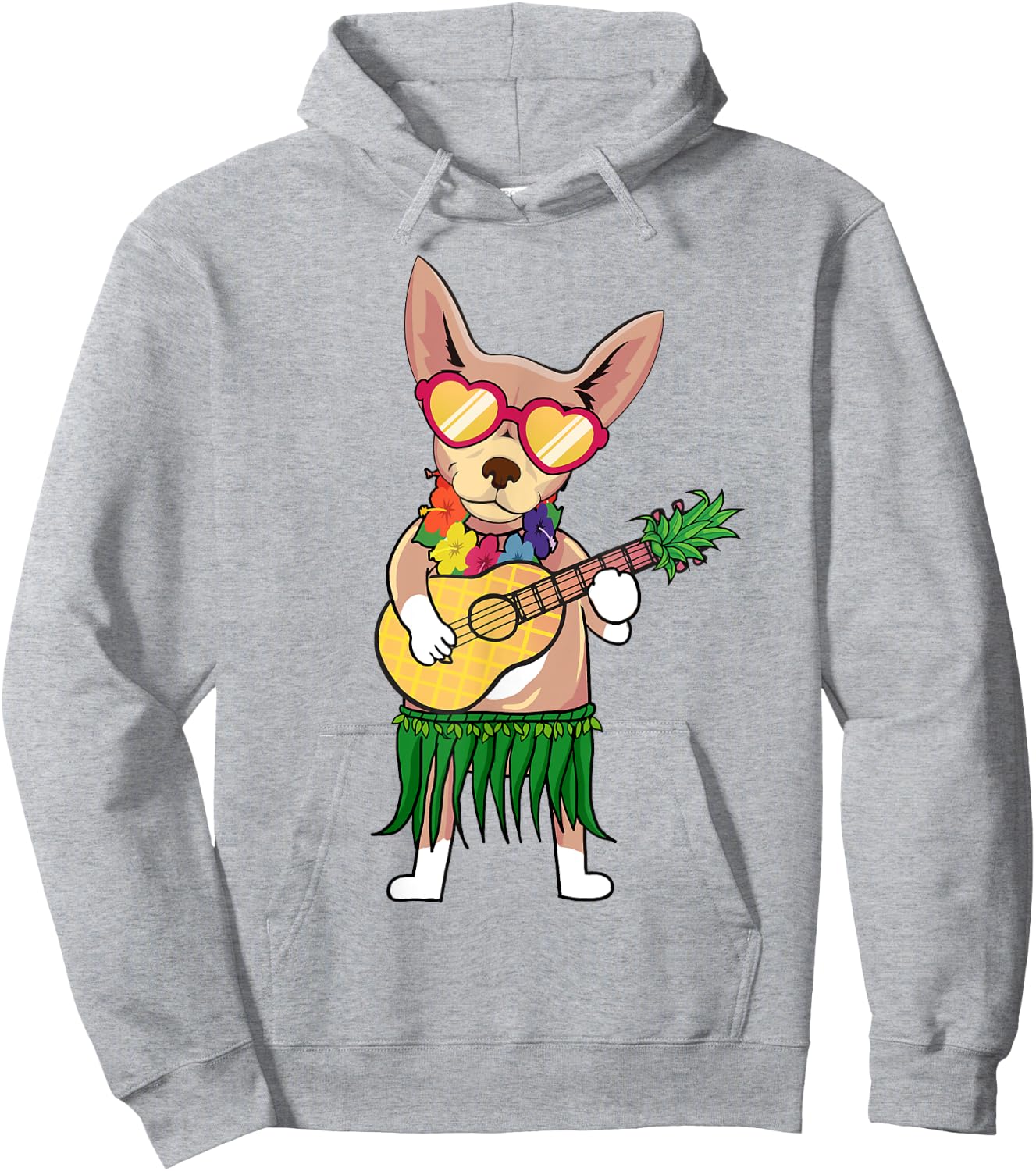 Chihuahua Hawaiian Costume Playing Ukulele Summer Shirt Women Kids Hoodie - Hoodie | Ash