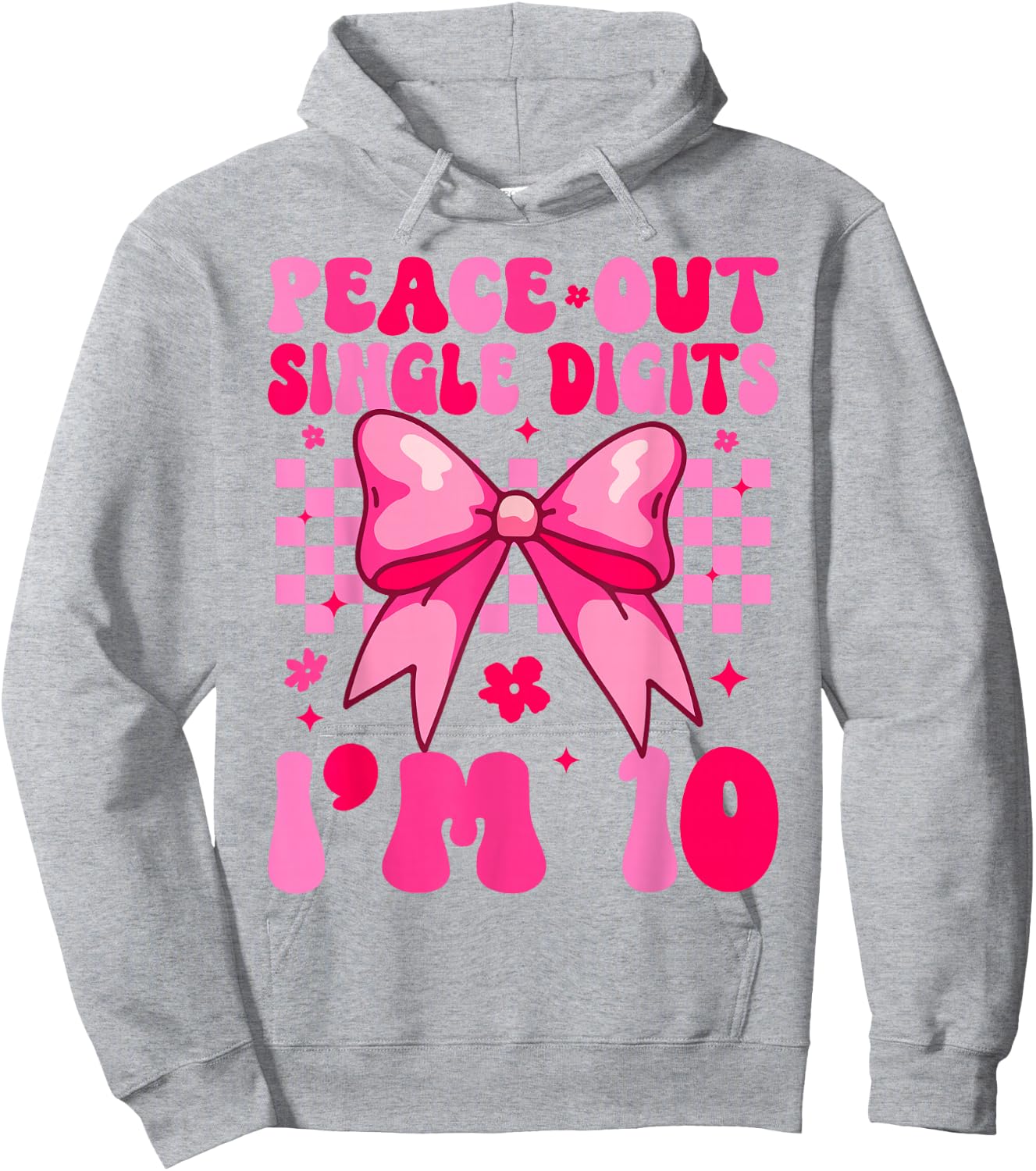 Peace Single Digits I'm 10 Coquette Bow for Birthday Girls Hoodie - Hoodie | Ash
