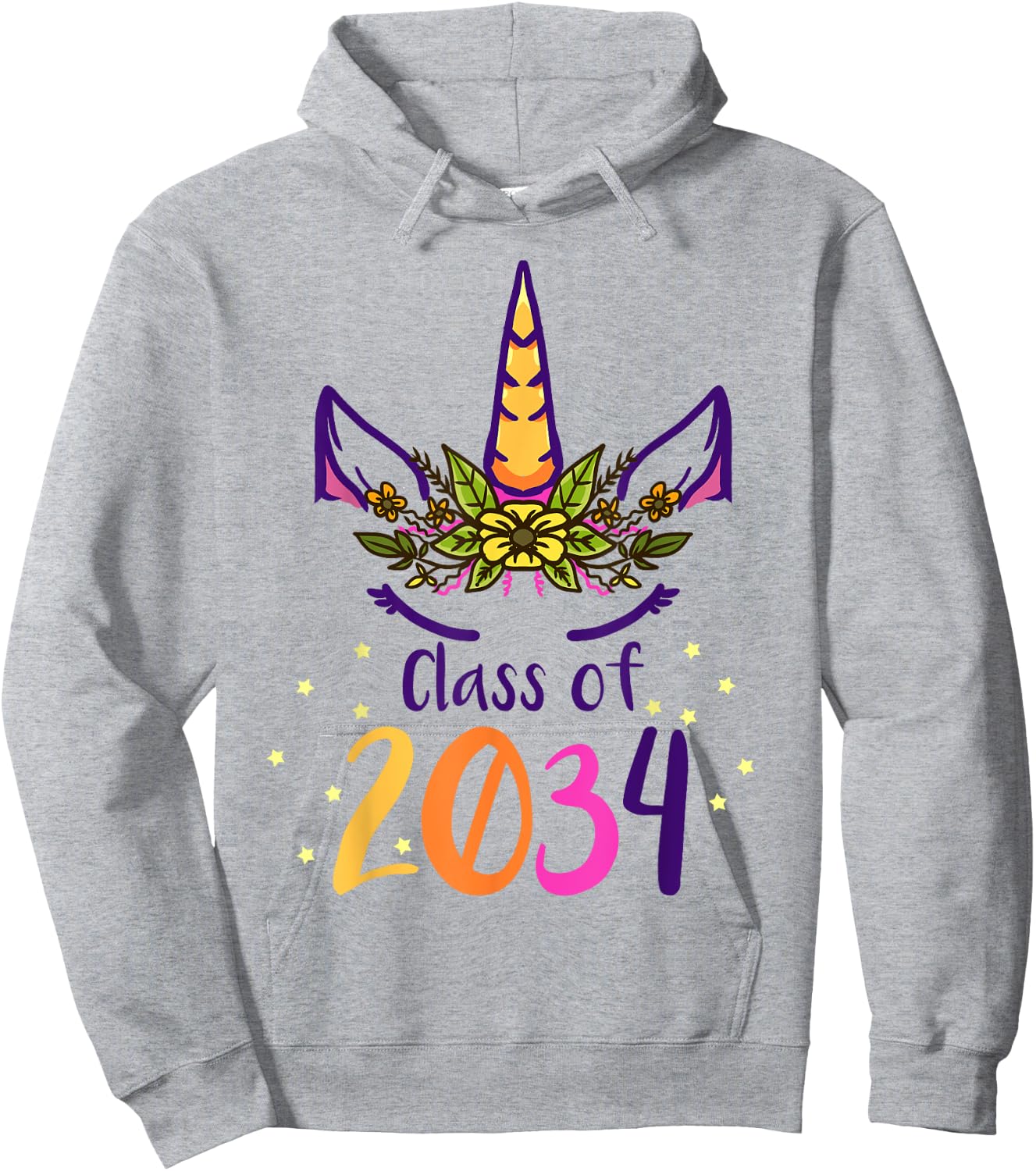 Unicorn Class Of 2034 Grow With Me Kindergarten Girls Gift Hoodie - Hoodie | Ash