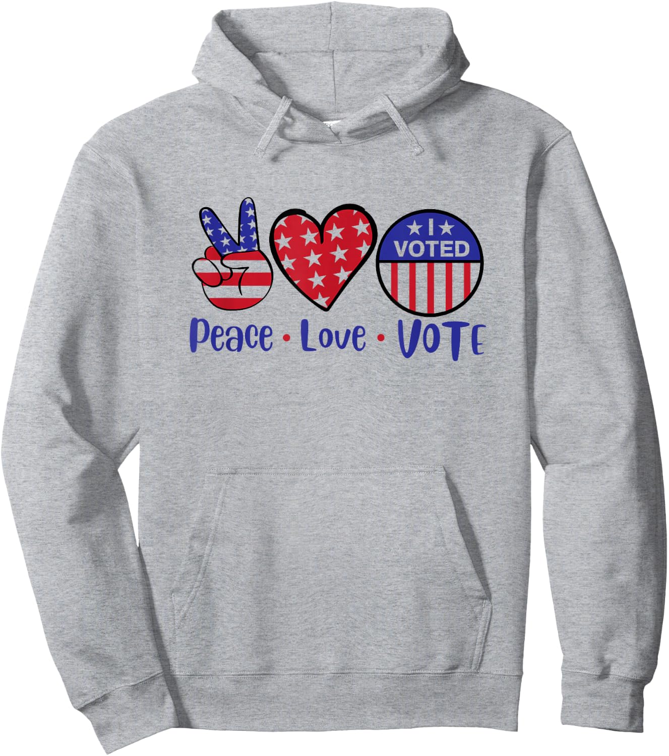 Peace Love Vote - Patriotic Voting Design Hoodie - Hoodie | Ash