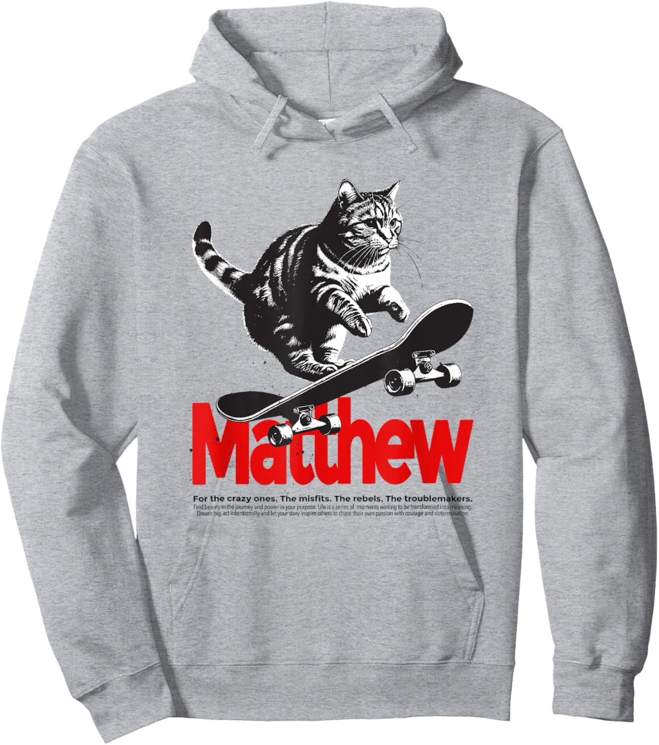 MATTHEW - Cute Boy Name with cool with cool Cat & Skateboard Hoodie - Hoodie | Ash