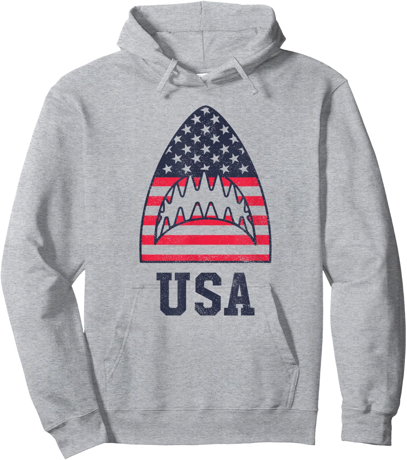 USA American Flag Shark Red White Blue 4th of July Women Kids Men Hoodie - Hoodie | Ash
