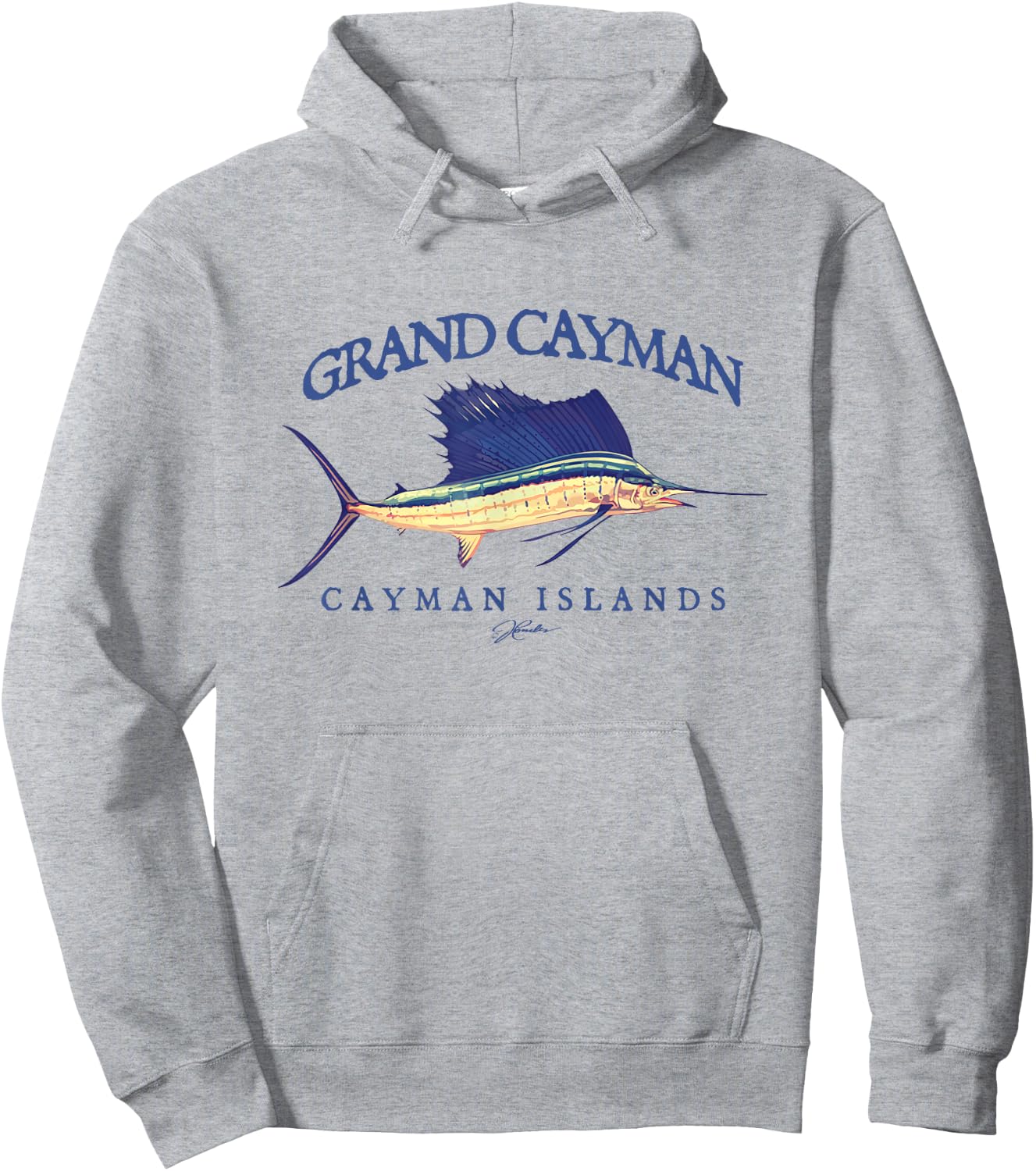 JCombs: Grand Cayman Cayman Islands Vintage Sailfish Hoodie - Hoodie | Ash