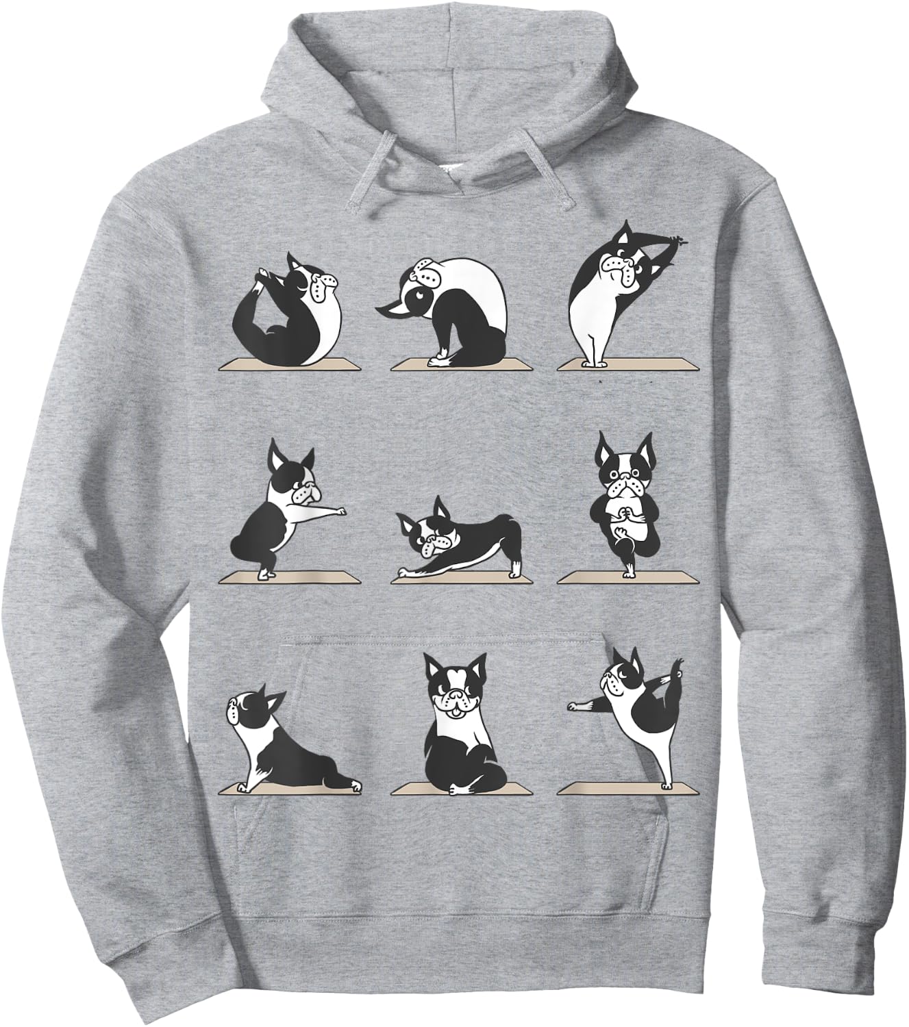 Boston Terriers Yoga Asana Pose Meditation Funny Hoodie - Hoodie | Ash
