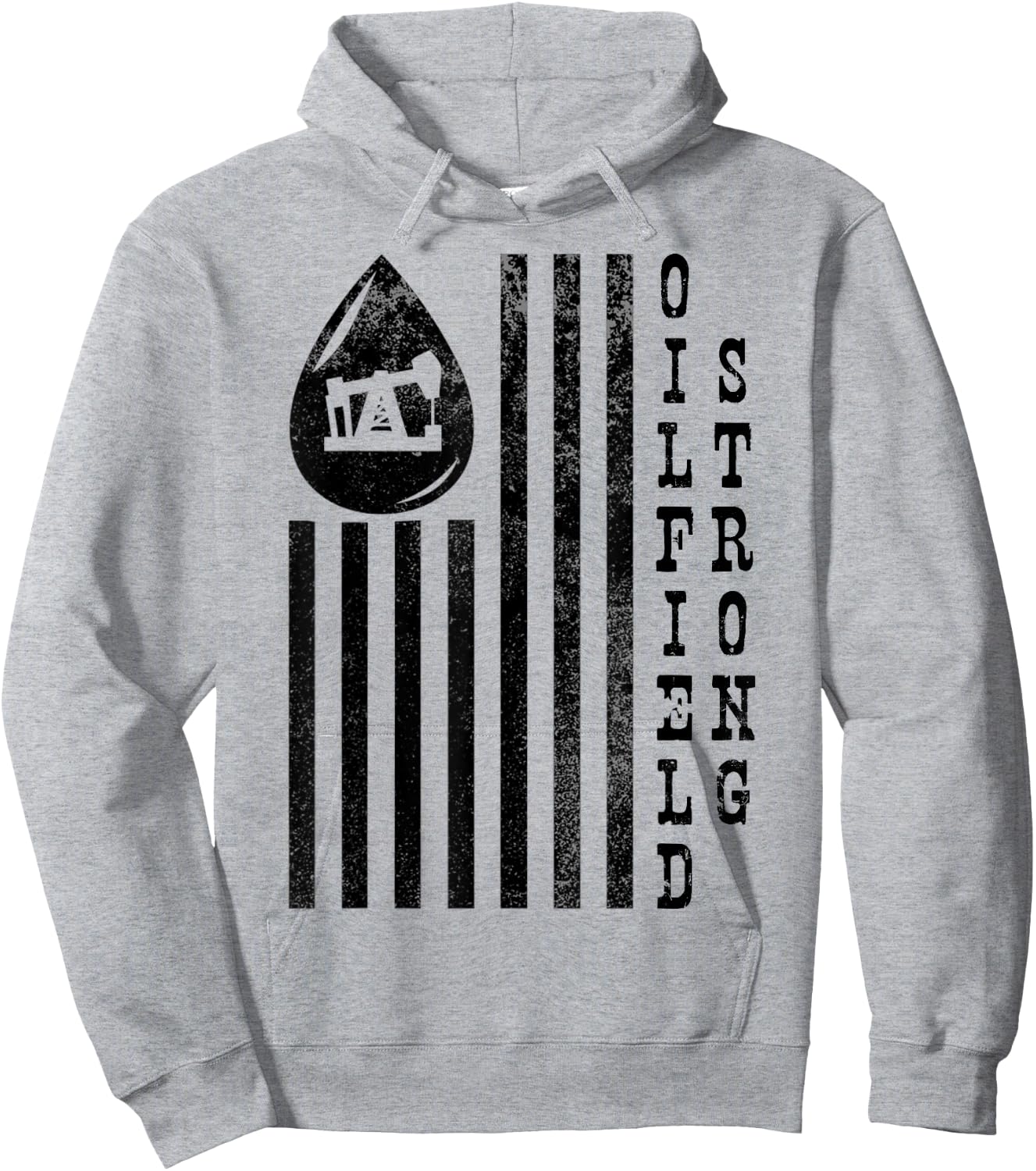 Oilfield Strong American Flag Pump Jack Distressed Hoodie - Hoodie | Ash