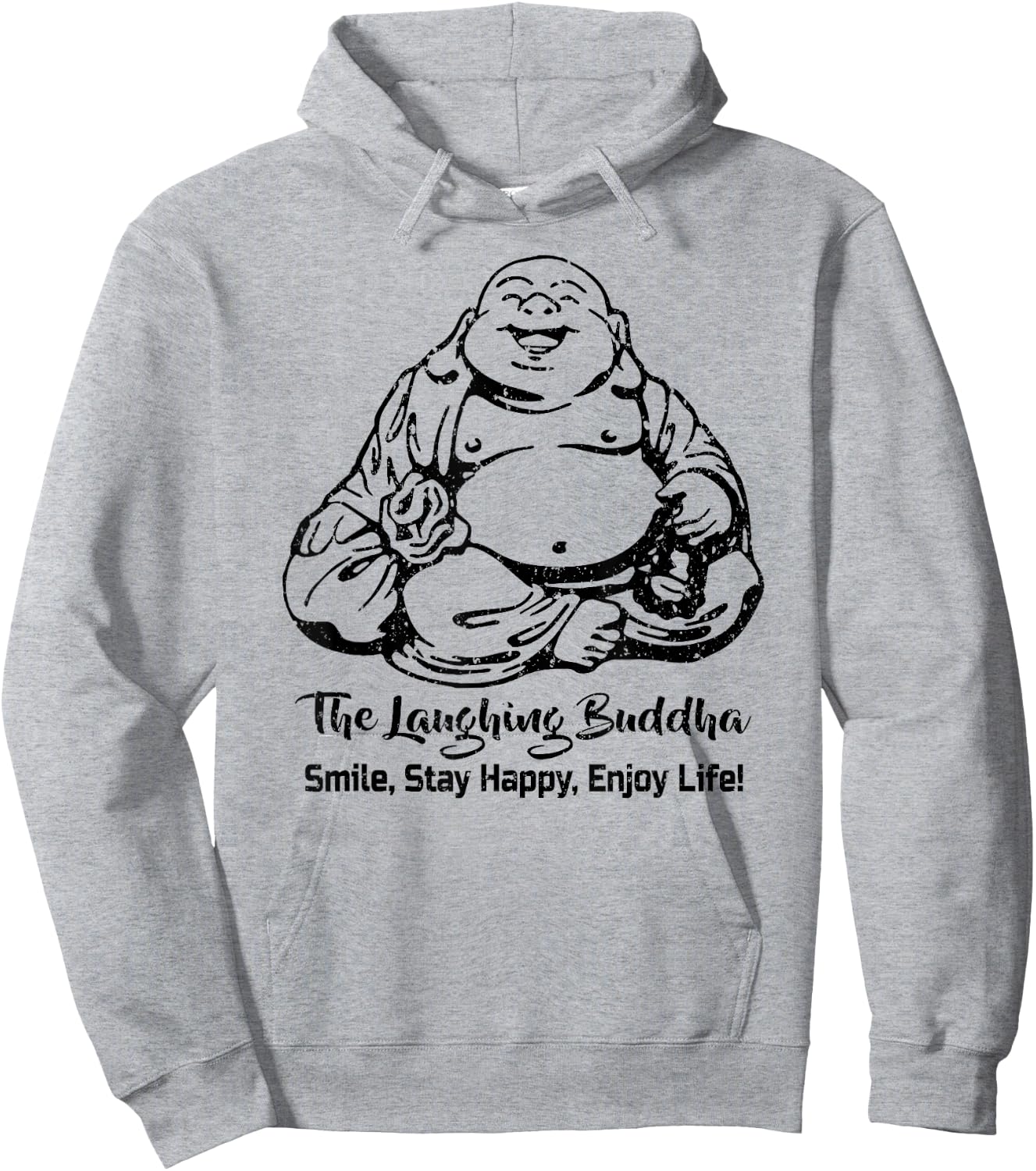 The Laughing Buddha Smiling Vintage Distressed Design Look Hoodie - Hoodie | Ash