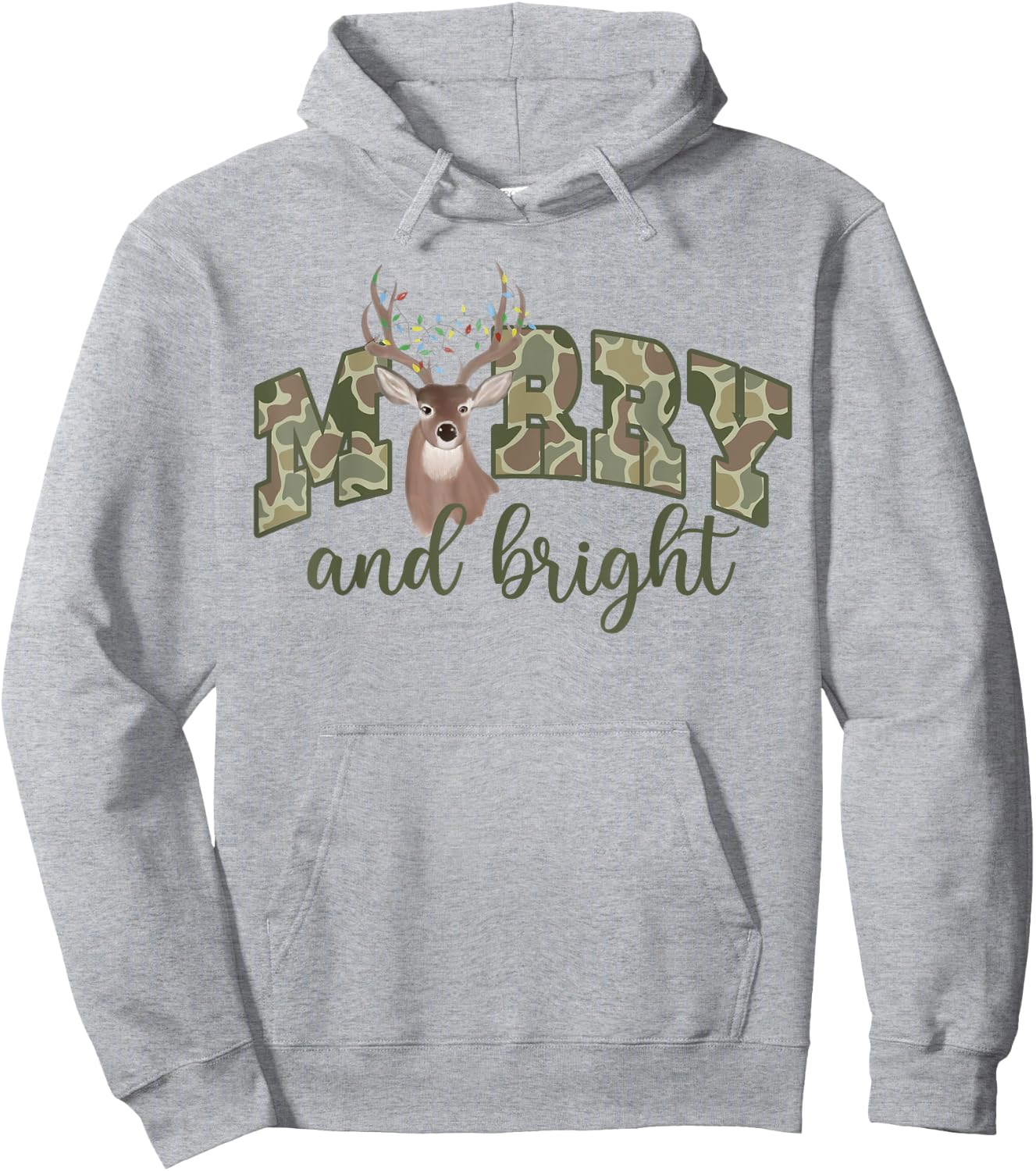 Merry And Christmas Bright Camouflage Reindeer Xmas Pajamas Hoodie - Hoodie | Ash
