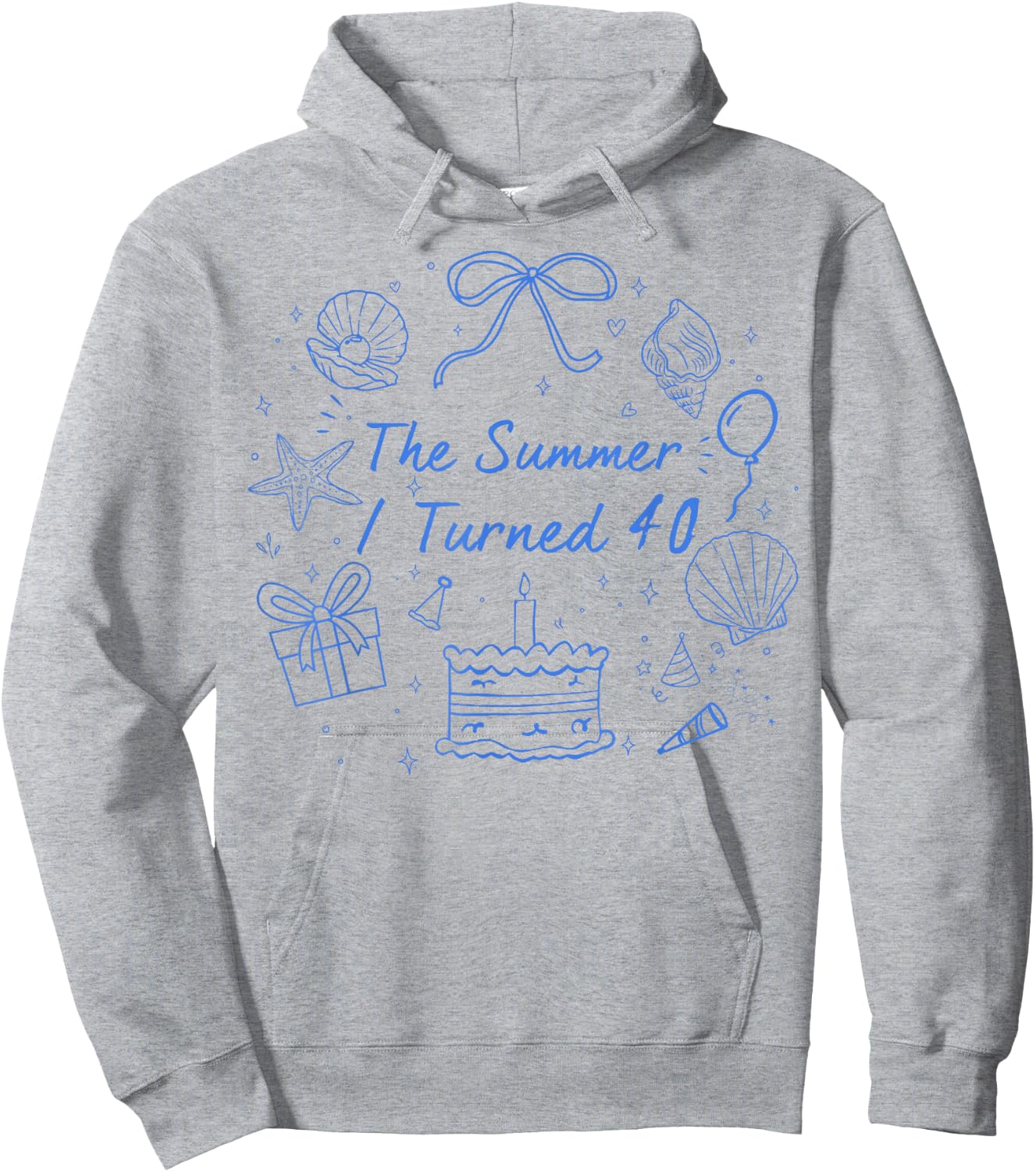 Summer I Turned 40 Coastal Bow Seashell 40th Birthday Girl Hoodie - Hoodie | Ash