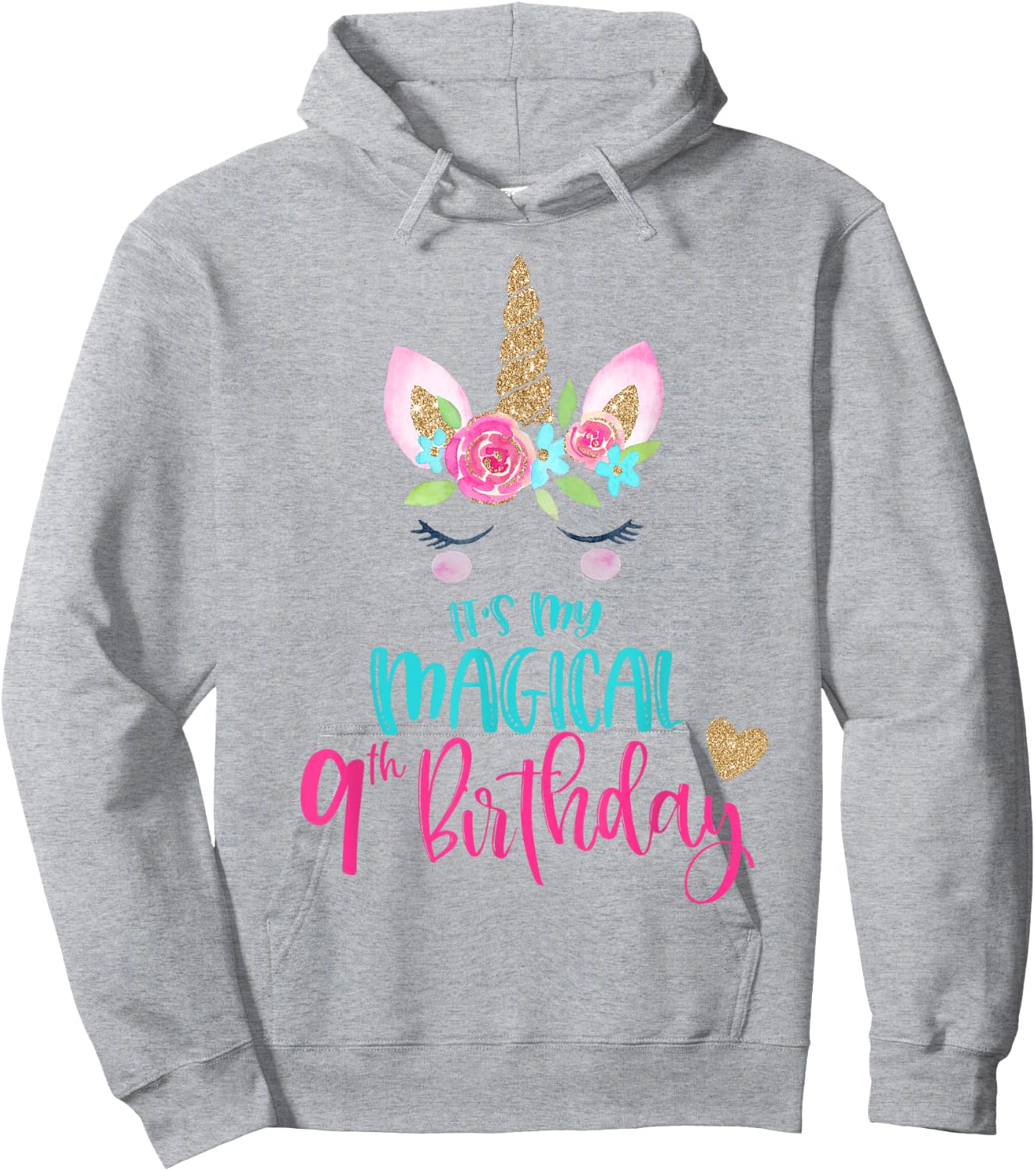Unicorn 9th Birthday Party Shirt Girl 9 Years Old Hoodie - Hoodie | Ash