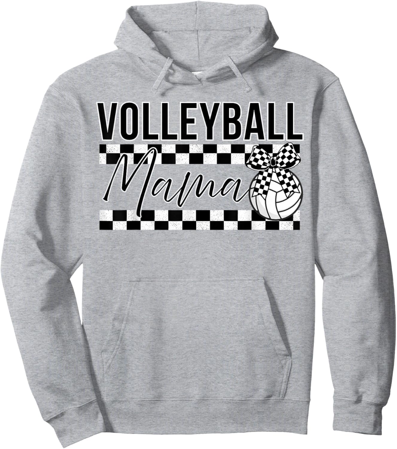 Black and White Checkered Bow Ribbon Pattern Volleyball Mama Hoodie - Hoodie | Ash
