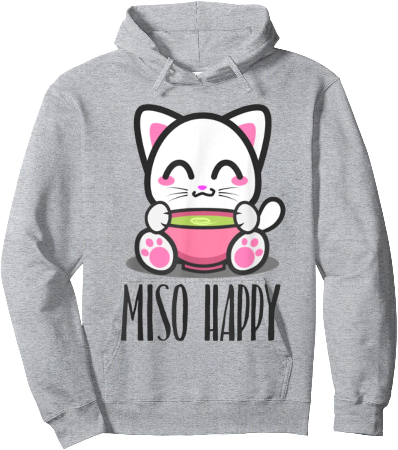 Miso Happy Cute Japanese Style Kawaii Cat Lover Pun Hoodie - Hoodie | Ash