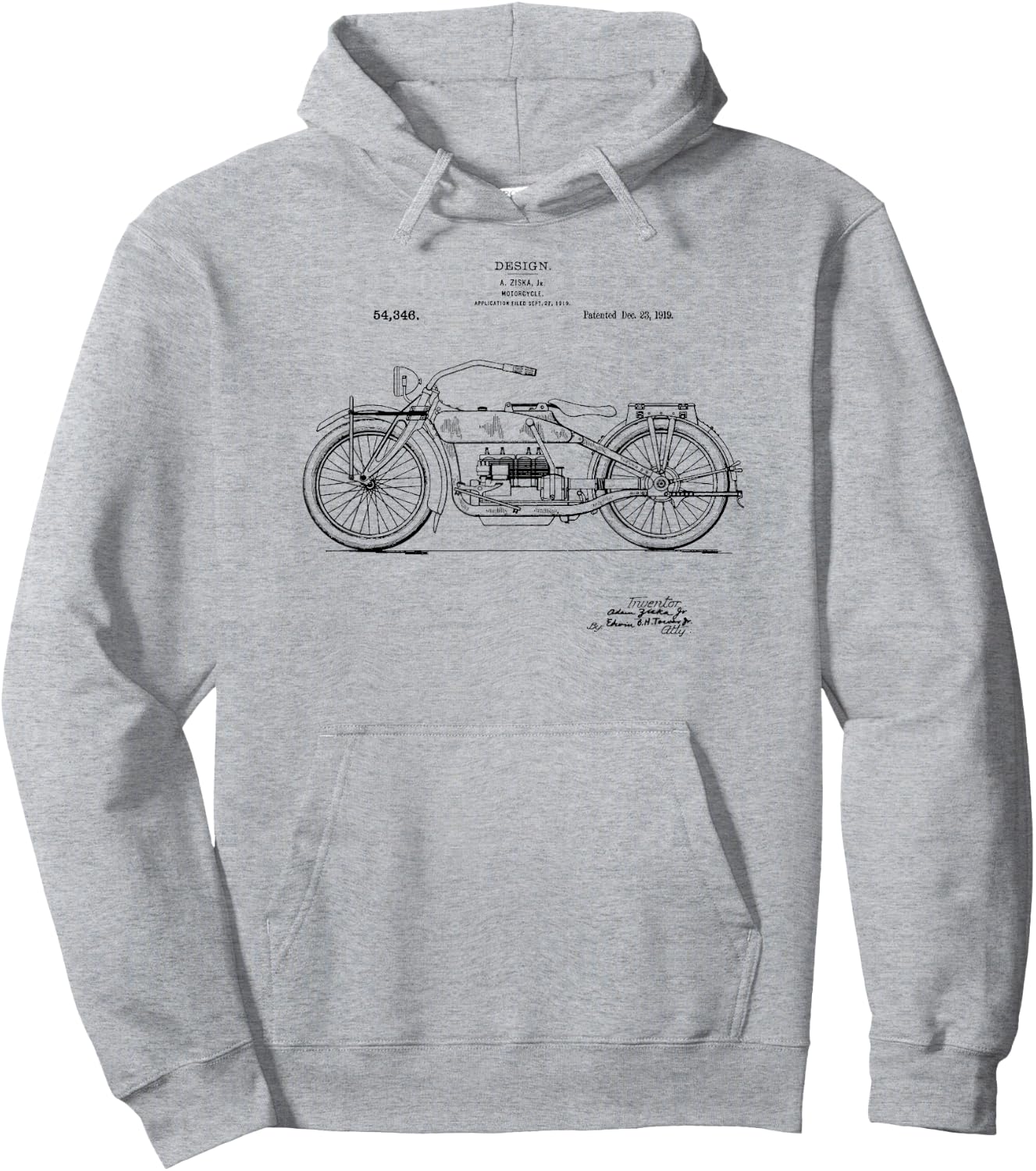 Classic Vintage Patent Print 1919 Motorcycle Hoodie - Hoodie | Ash