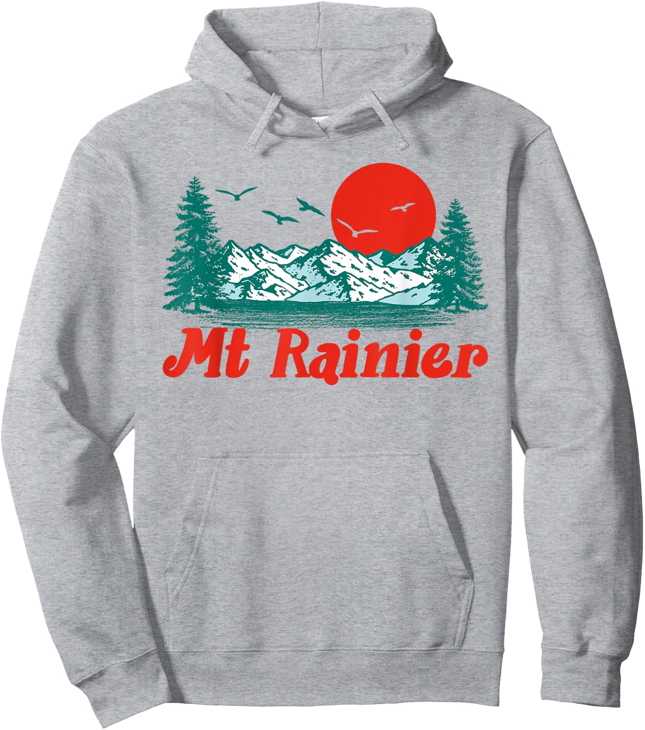 Retro Mt Rainier Mountain Trees & Sun Scene Graphic Hoodie - Hoodie | Ash