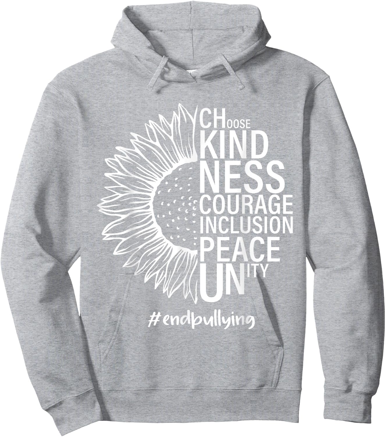 Half Sunflower Choose Kindness Courage Inclusion Peace Unity Hoodie - Hoodie | Ash