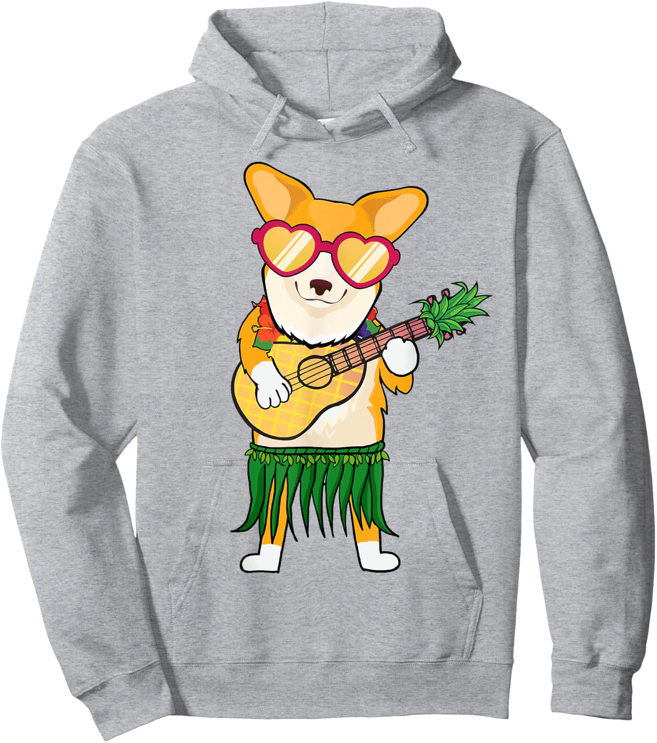 Corgi Hawaiian Costume Playing Ukulele Summer Shirt Gifts Men Women Kids Hoodie - Hoodie | Ash