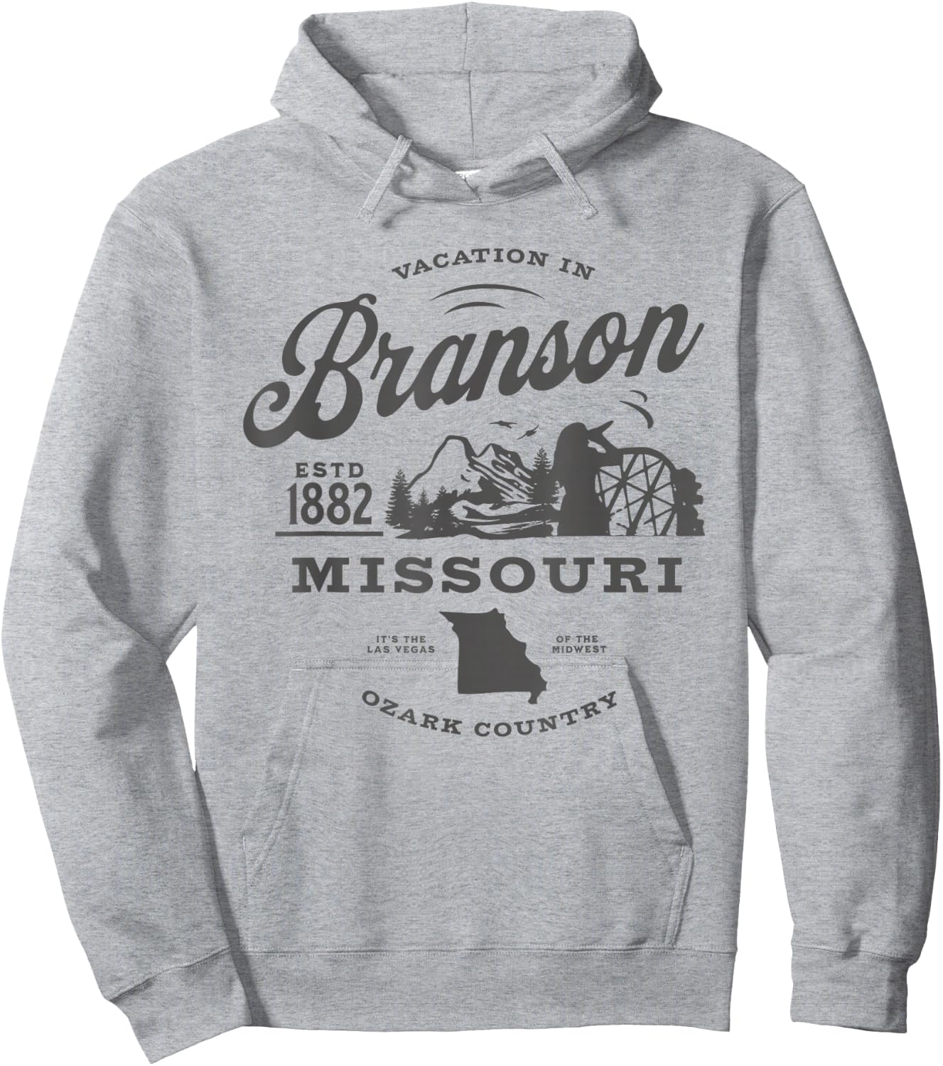 Vacation in Branson, Missouri Estd 1882 Vegas of the Midwest Hoodie - Hoodie | Ash