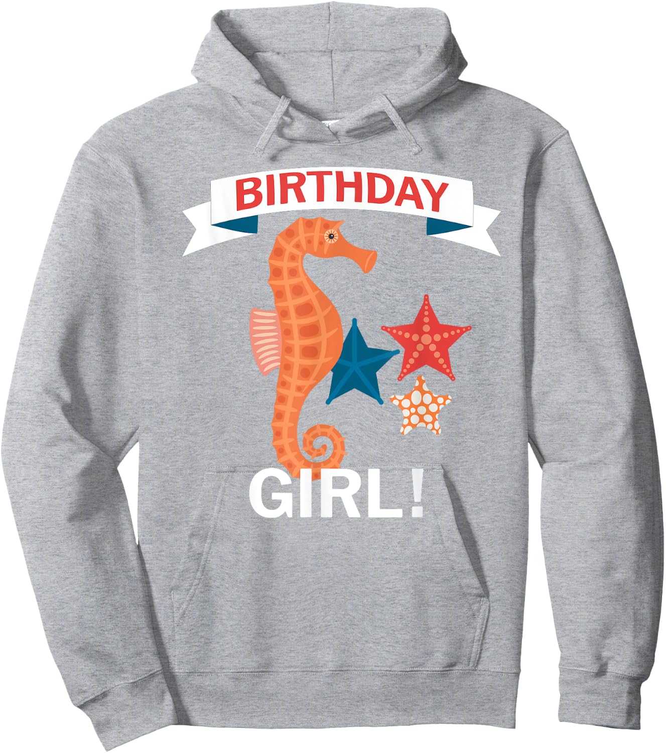 Birthday Girl SeaHorse with Sea Stars Hoodie - Hoodie | Ash