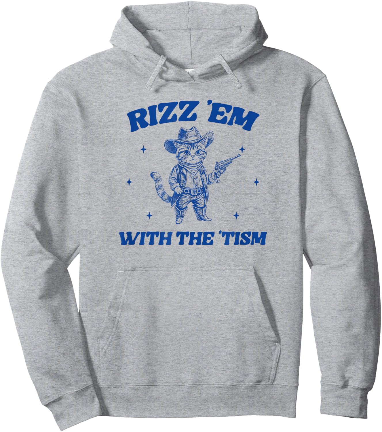 Rizz Em With The Tism, Retro Cartoon Cowboy Cat Western Cute Hoodie - Hoodie | Ash