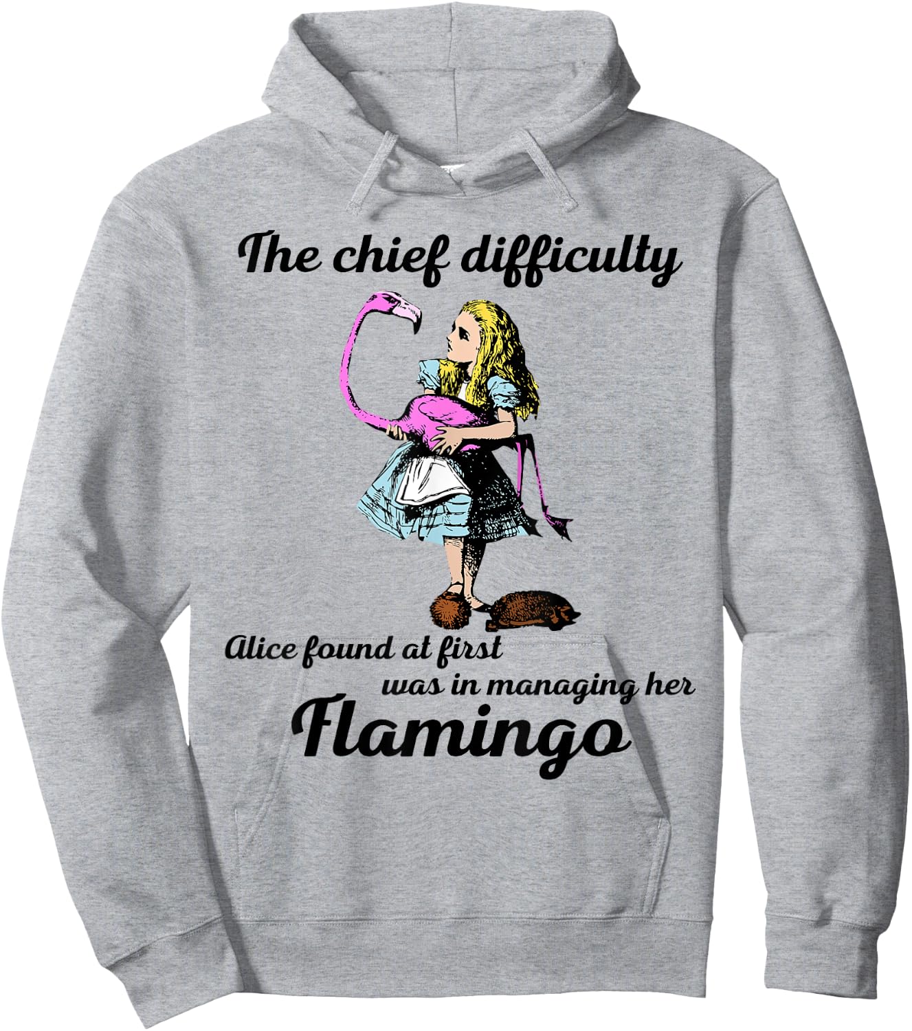Alice Managing Flamingo Croquet Mallet And Hedgehog T Shirt Hoodie - Hoodie | Ash