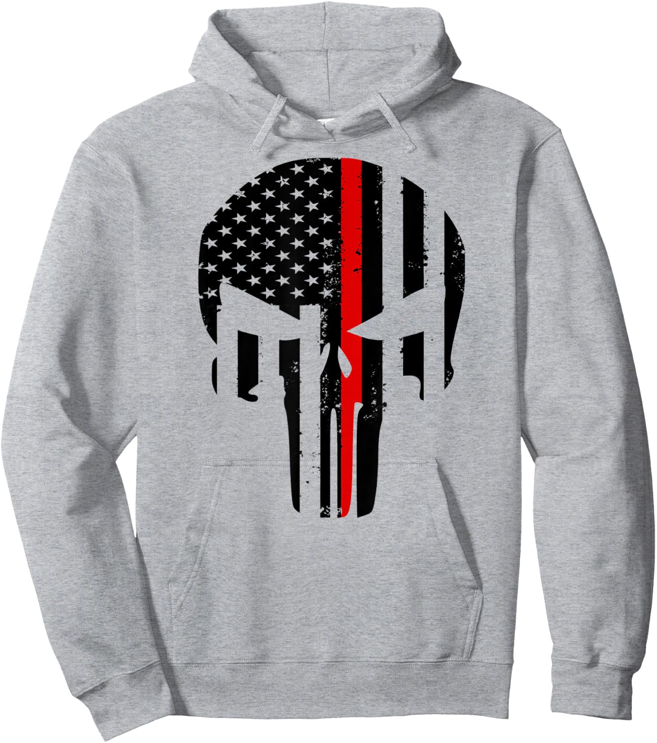 Thin Red Line Skull - Support Firefighters Hoodie - Hoodie | Ash