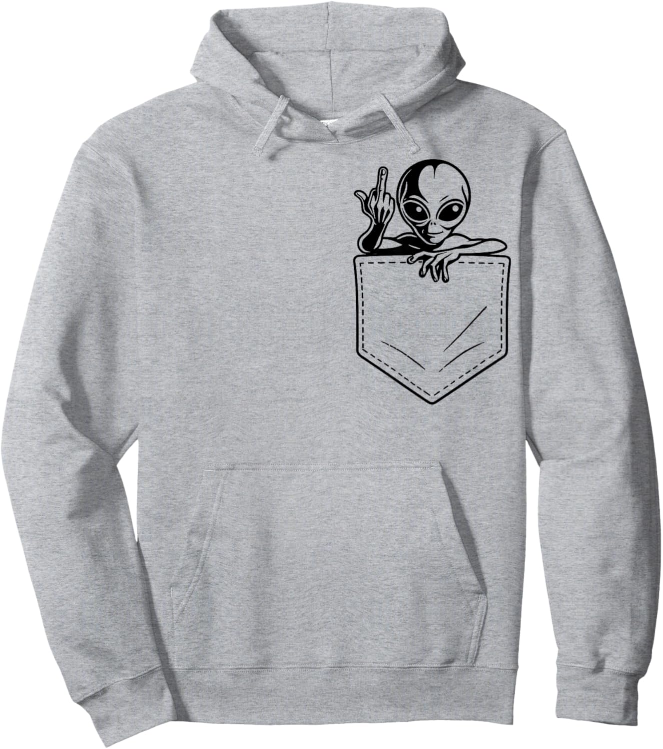 Funny Alien Middle Finger Pocket Adult Humor UFO Meme Hoodie - Hoodie | Ash